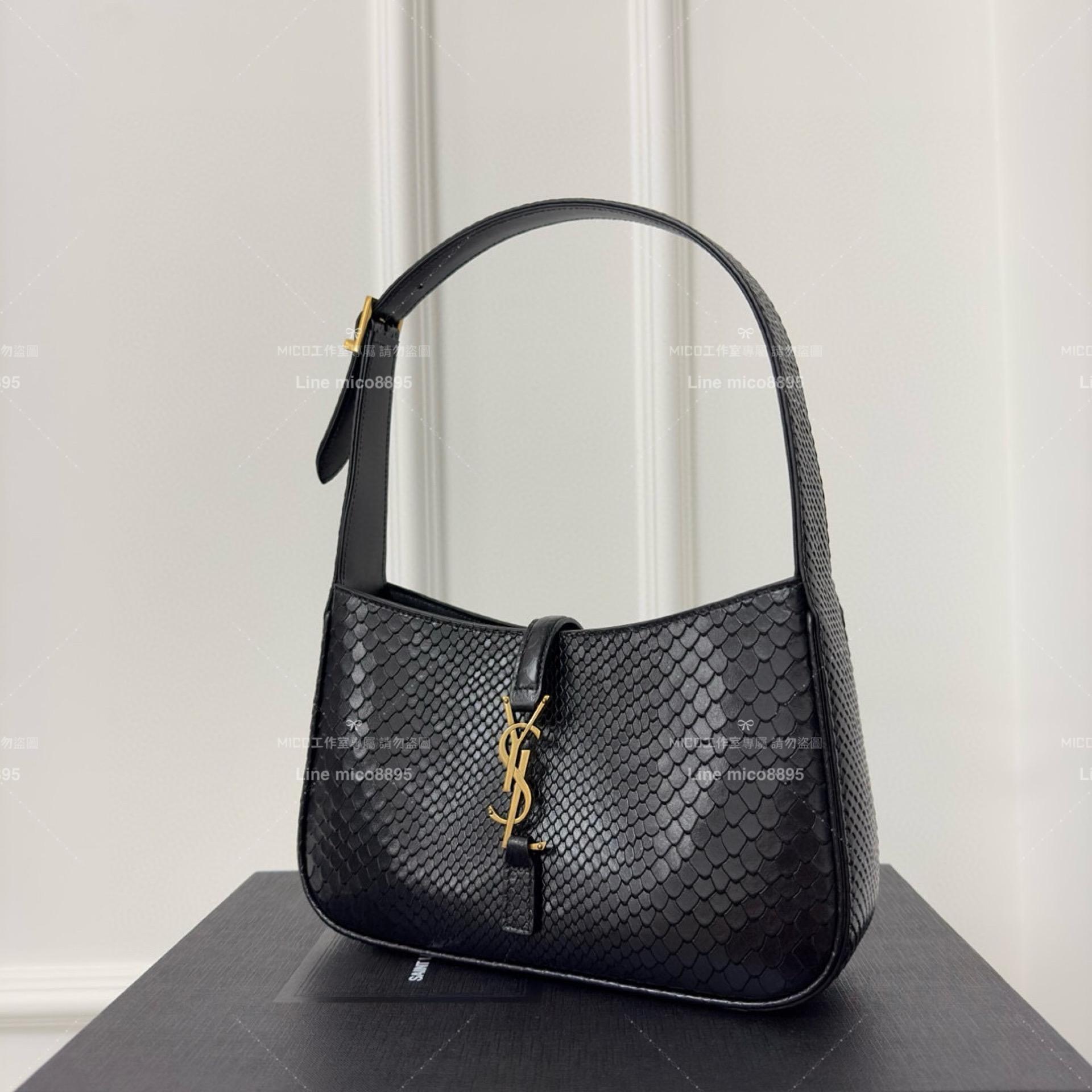 YSL Saint Laurent 聖羅蘭 黑色蛇紋款 LE 5 À 7# Le5a7 Hobo腋下包/手提包 24cm