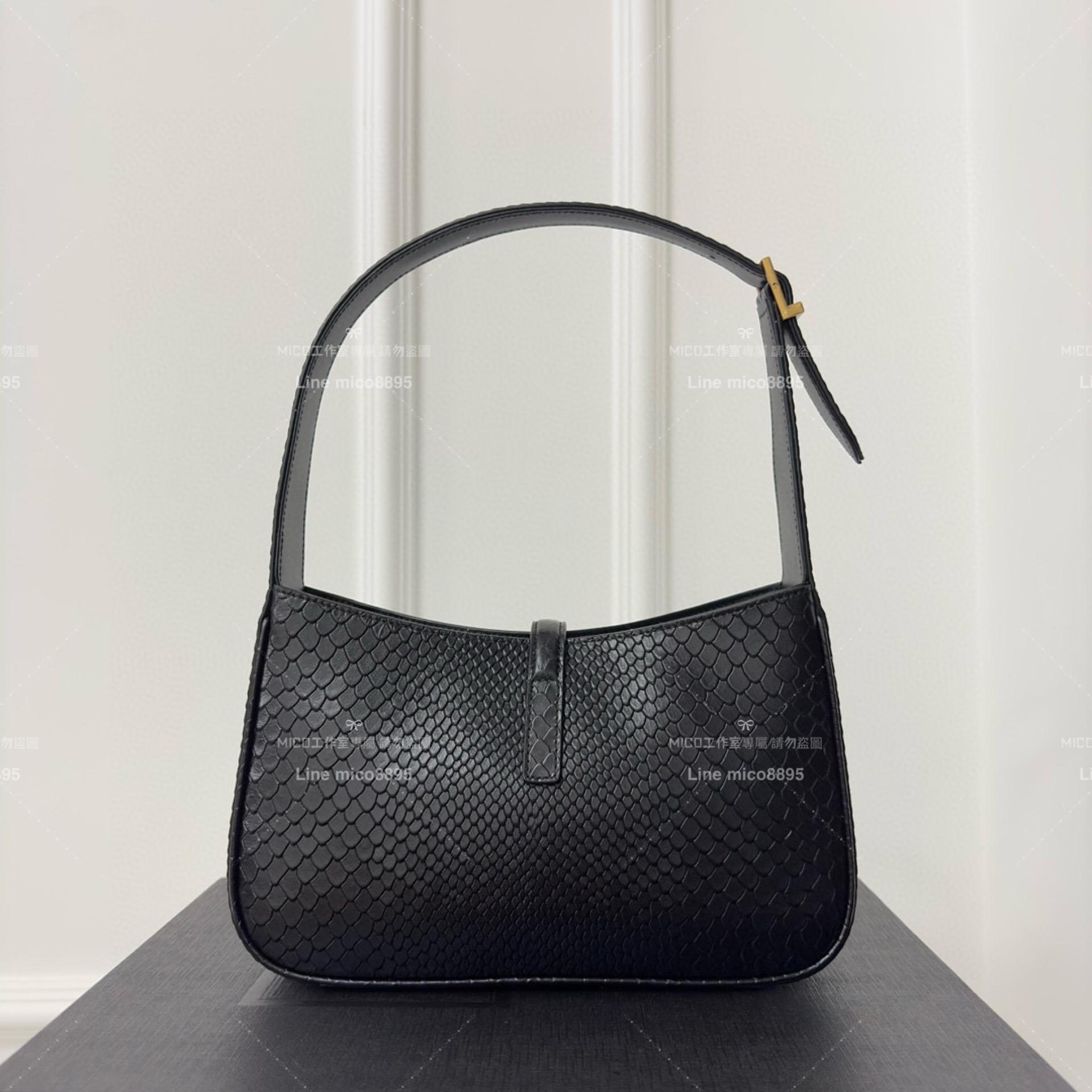 YSL Saint Laurent 聖羅蘭 黑色蛇紋款 LE 5 À 7# Le5a7 Hobo腋下包/手提包 24cm