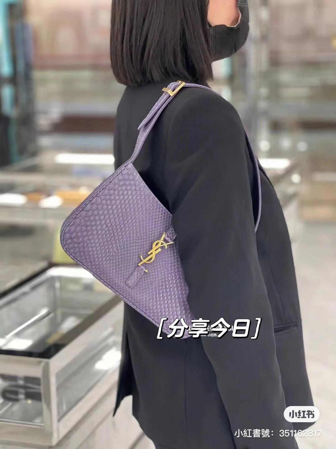 YSL Saint Laurent 聖羅蘭 LE 5 À 7#紫羅蘭紫 壓紋蛇皮 Le5a7 Hobo腋下包/手提包 24cm