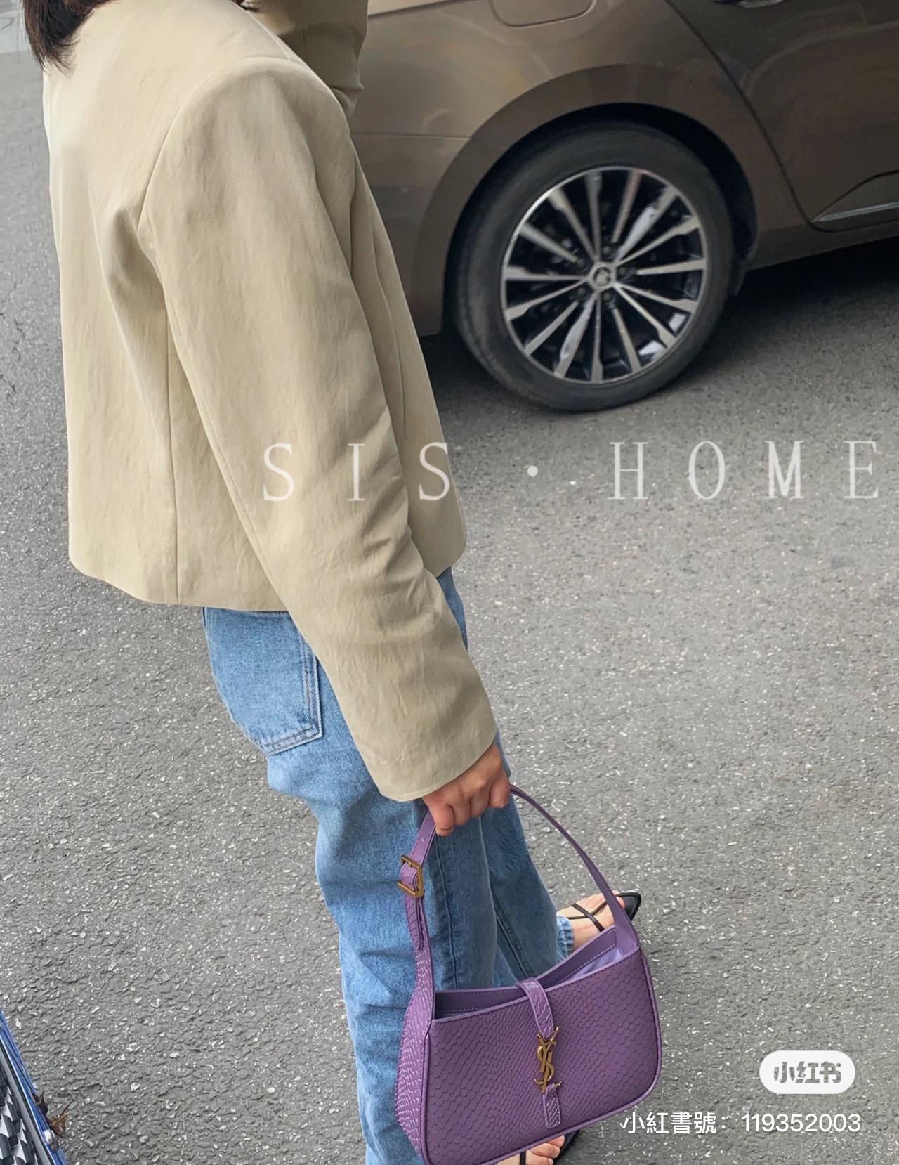 YSL Saint Laurent 聖羅蘭 LE 5 À 7#紫羅蘭紫 壓紋蛇皮 Le5a7 Hobo腋下包/手提包 24cm