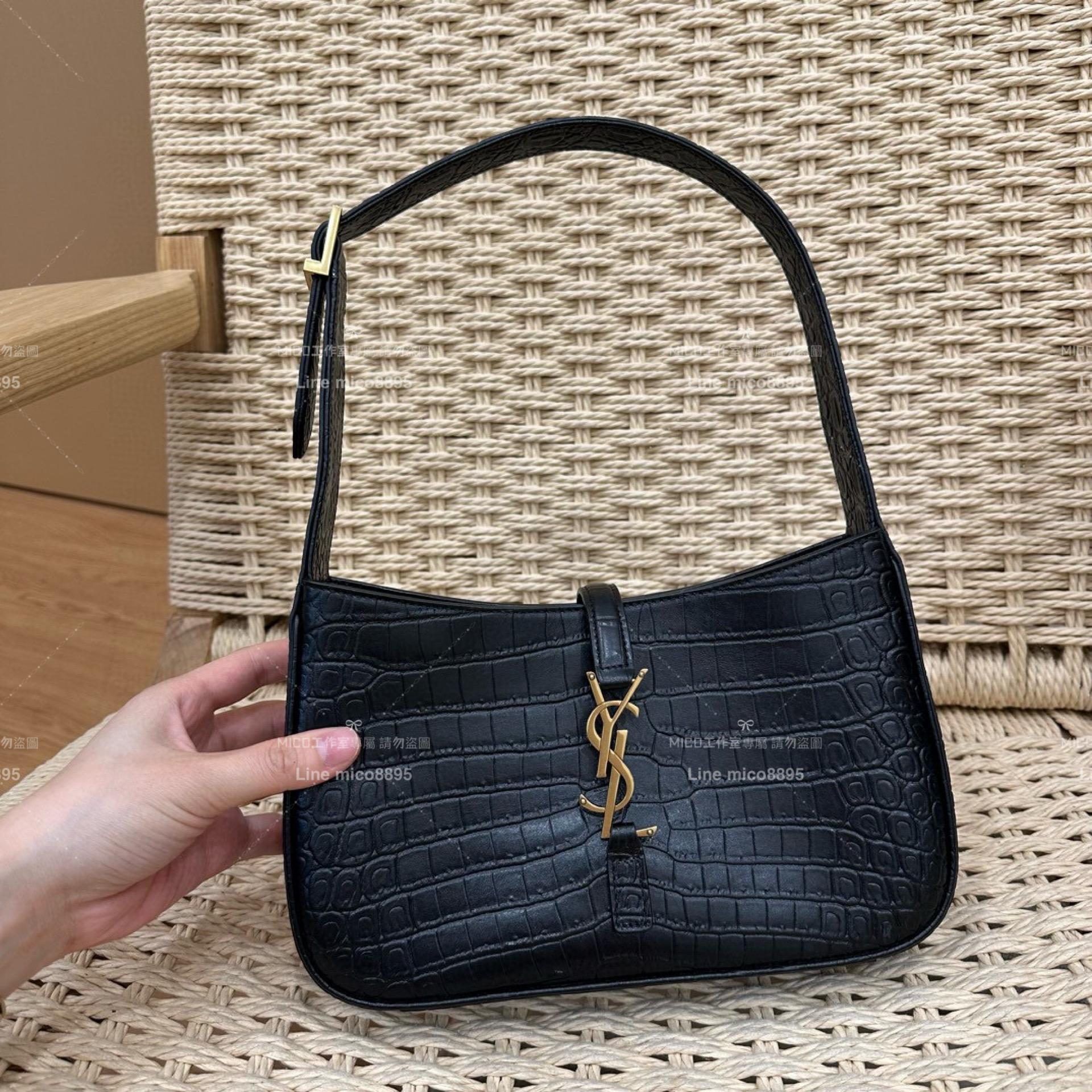 YSL Saint Laurent 聖羅蘭 LE 5 À 7# 鱷魚紋黑色 Le5a7 Hobo腋下包/手提包 24cm