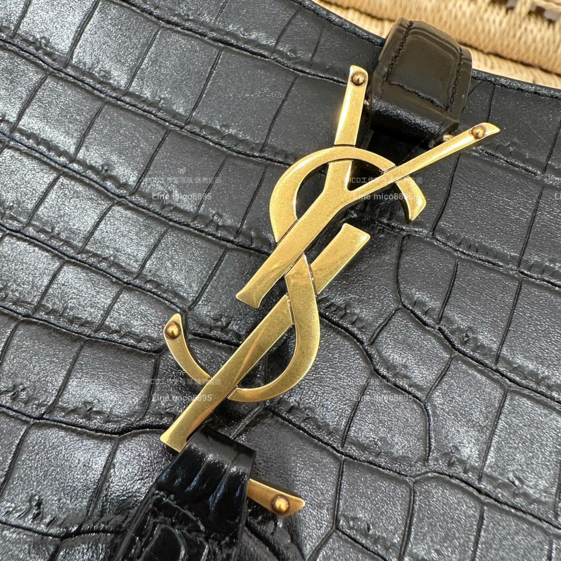 YSL Saint Laurent 聖羅蘭 LE 5 À 7# 鱷魚紋黑色 Le5a7 Hobo腋下包/手提包 24cm