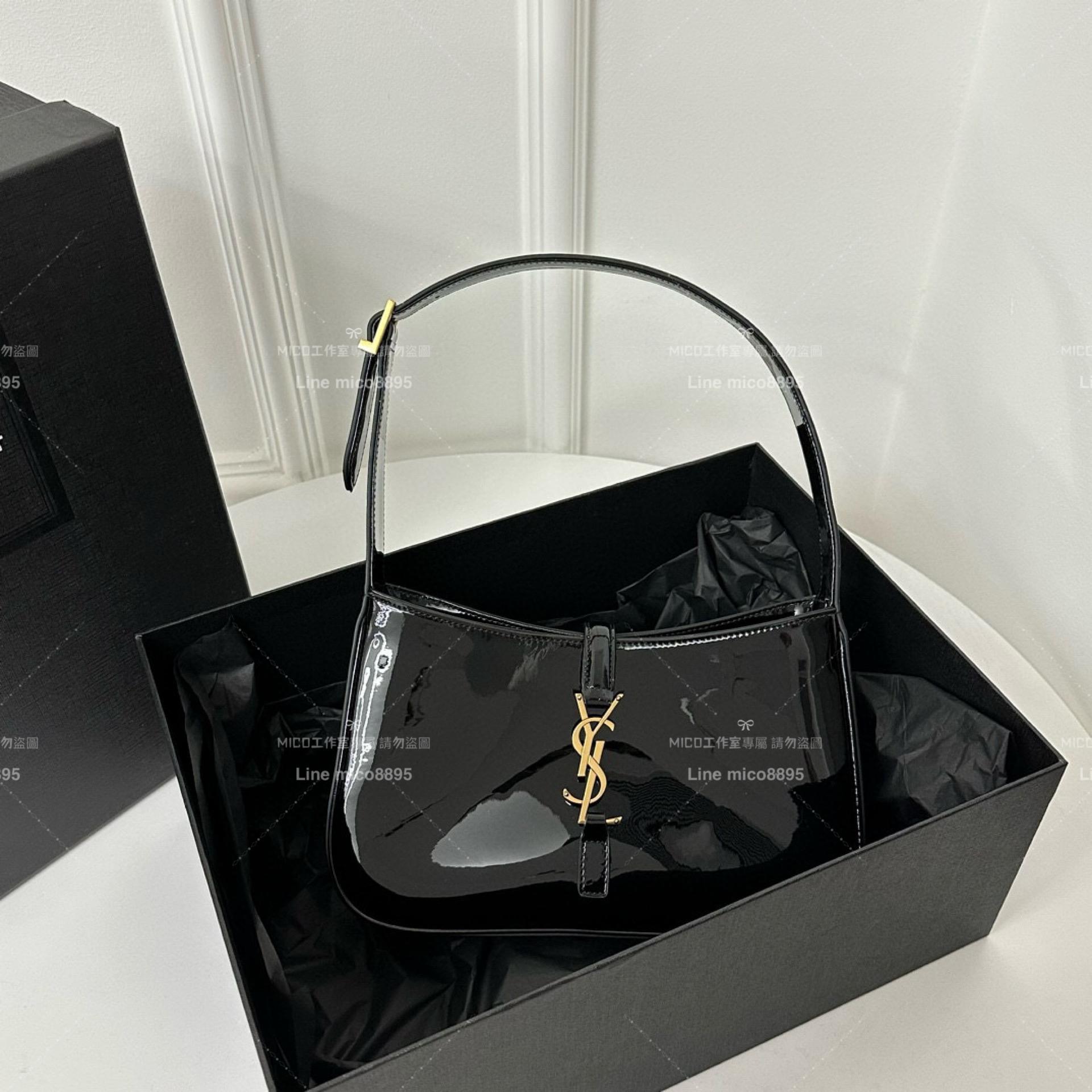 YSL Saint Laurent 聖羅蘭 LE 5 À 7# 漆皮黑 Le5a7 Hobo腋下包/手提包 24cm