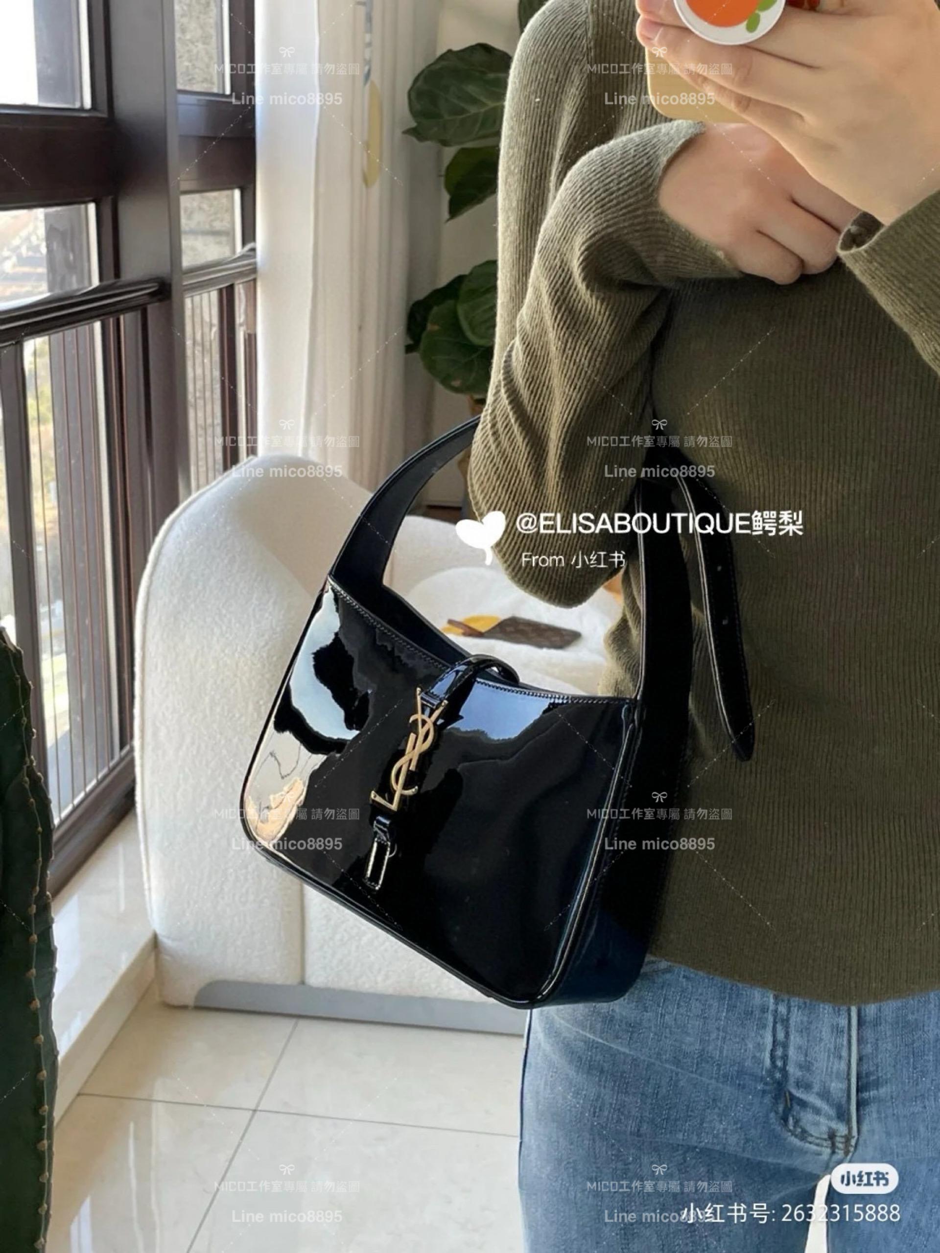 YSL Saint Laurent 聖羅蘭 LE 5 À 7# 漆皮黑 Le5a7 Hobo腋下包/手提包 24cm