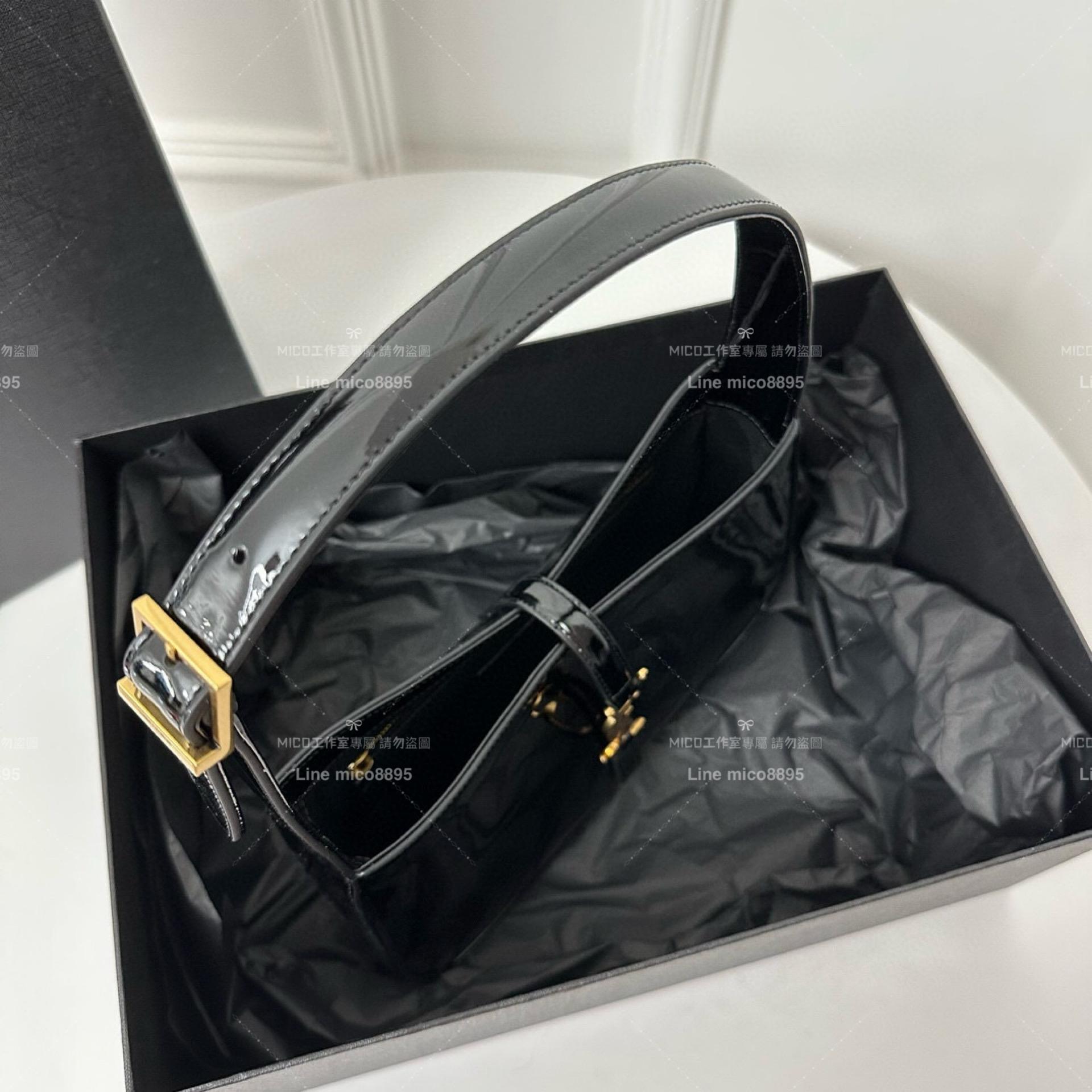 YSL Saint Laurent 聖羅蘭 LE 5 À 7# 漆皮黑 Le5a7 Hobo腋下包/手提包 24cm