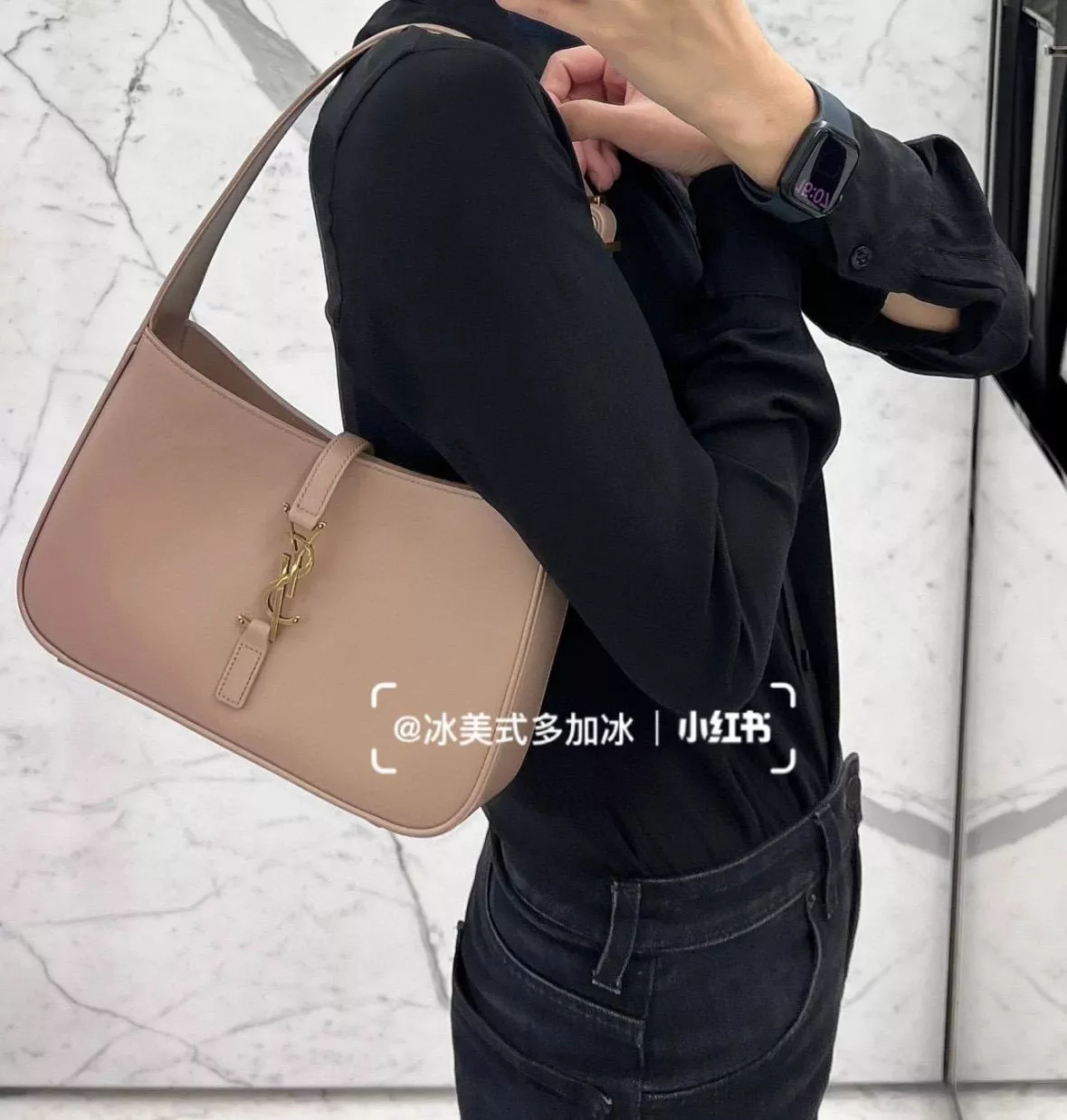 YSL Saint Laurent 聖羅蘭 LE 5 À 7# 乾燥玫瑰粉 Le5a7 Hobo腋下包/手提包 24cm