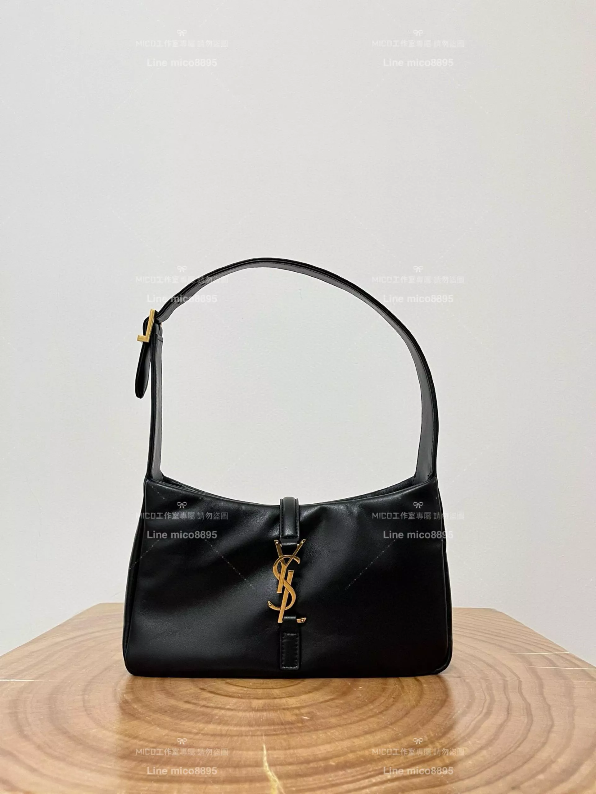 YSL Saint Laurent 聖羅蘭 羊皮款/黑金LE 5 À 7# Le5a7 Hobo腋下包/手提包 24cm