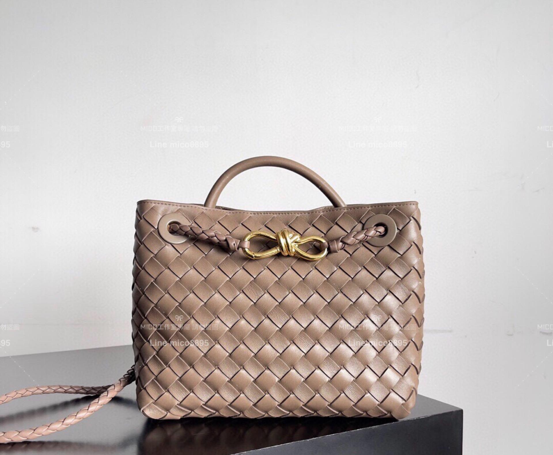 BOTTEGA VENETA 編織羊皮 犬威瑪色 灰褐色 SMALL小號 ANDIAMO 編織包手袋 25cm