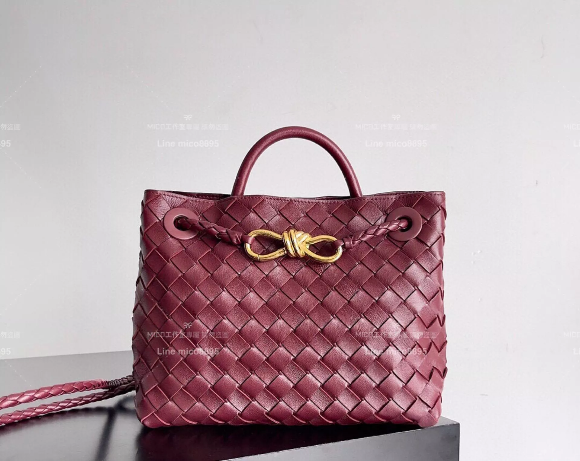 BOTTEGA VENETA 老錢風 BV 巴羅洛酒紅編織羊皮 SMALL小號 ANDIAMO 編織包手袋 25cm