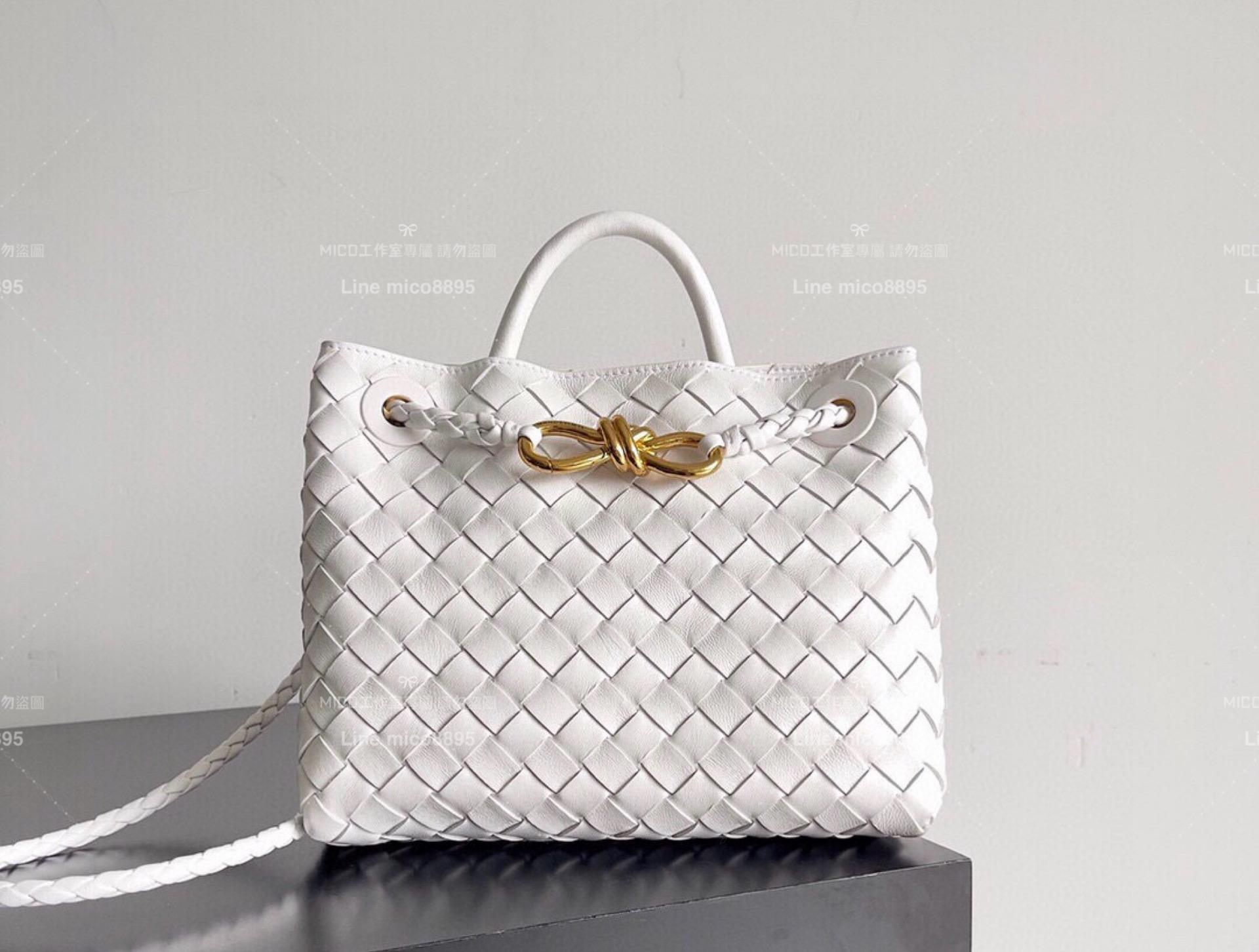 BOTTEGA VENETA 低調奢華 白色編織羊皮 SMALL小號 ANDIAMO 編織包手袋 25cm