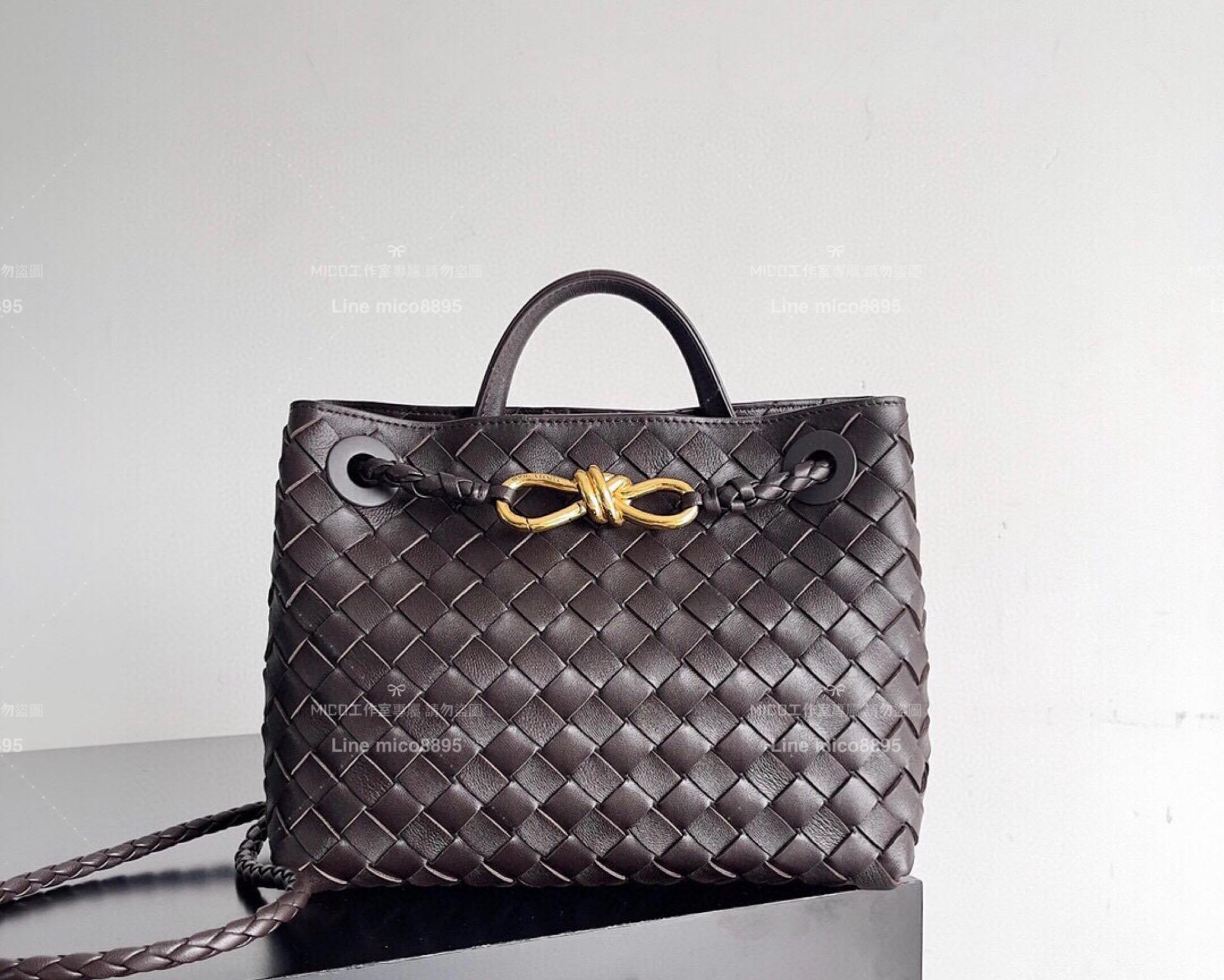 BOTTEGA VENETA 巧克力棕編織羊皮 SMALL小號 ANDIAMO 編織包手袋 25cm 通勤包