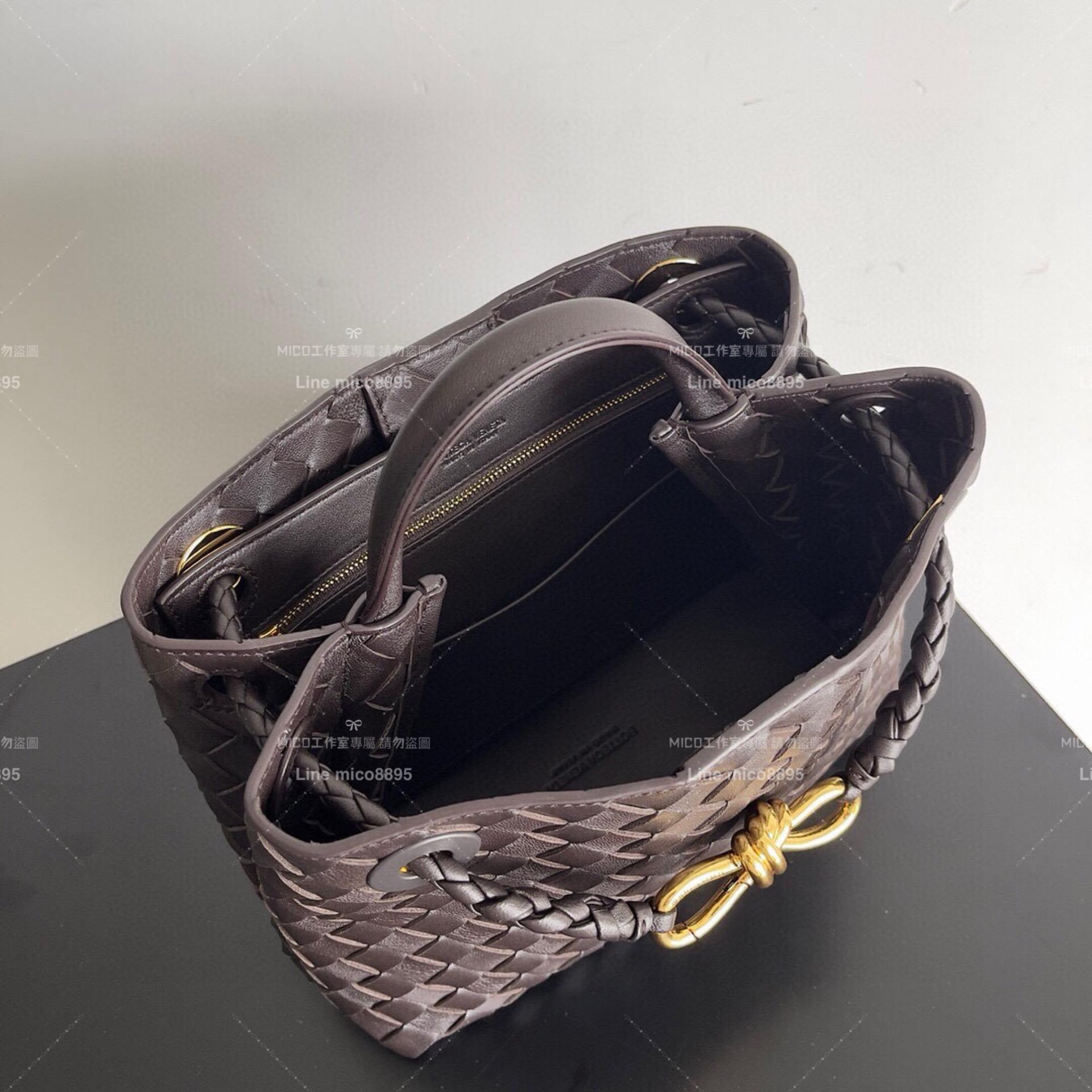 BOTTEGA VENETA 巧克力棕編織羊皮 SMALL小號 ANDIAMO 編織包手袋 25cm 通勤包