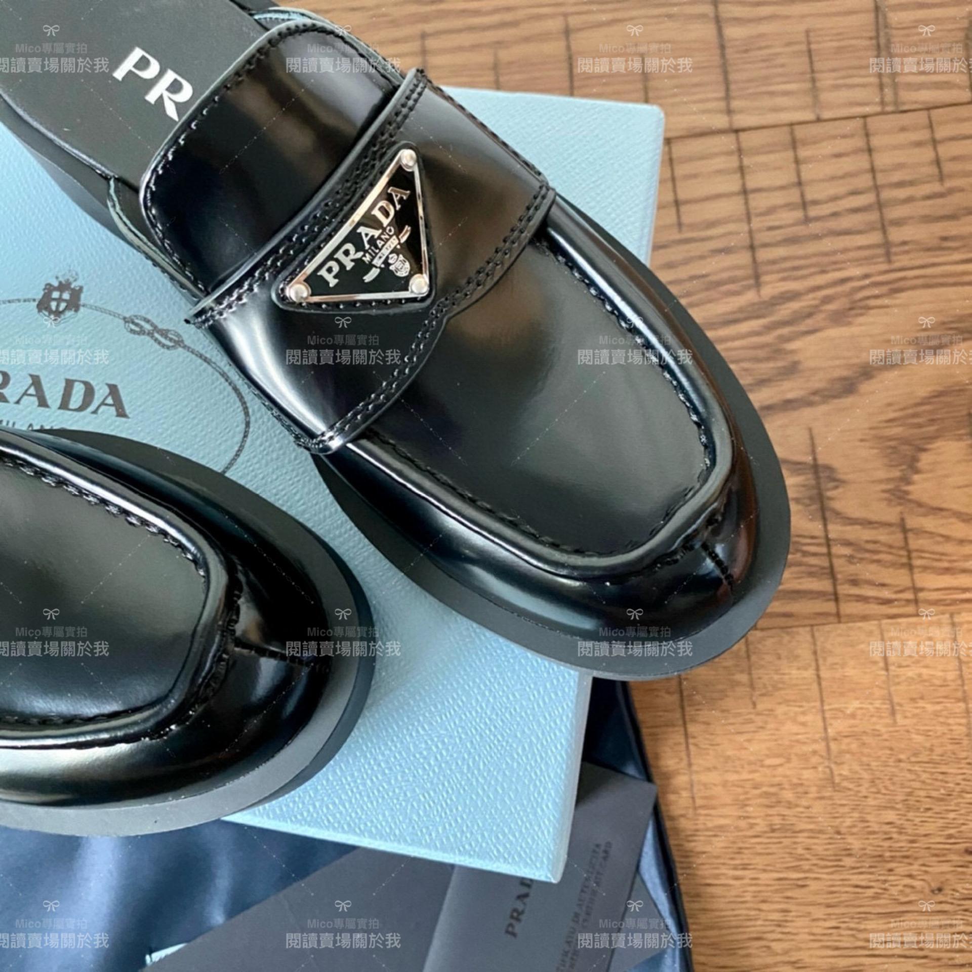 【Prada】經典金屬三角標厚底穆勒拖鞋 穆勒鞋/拖鞋 4cm 35-39(可訂製40)