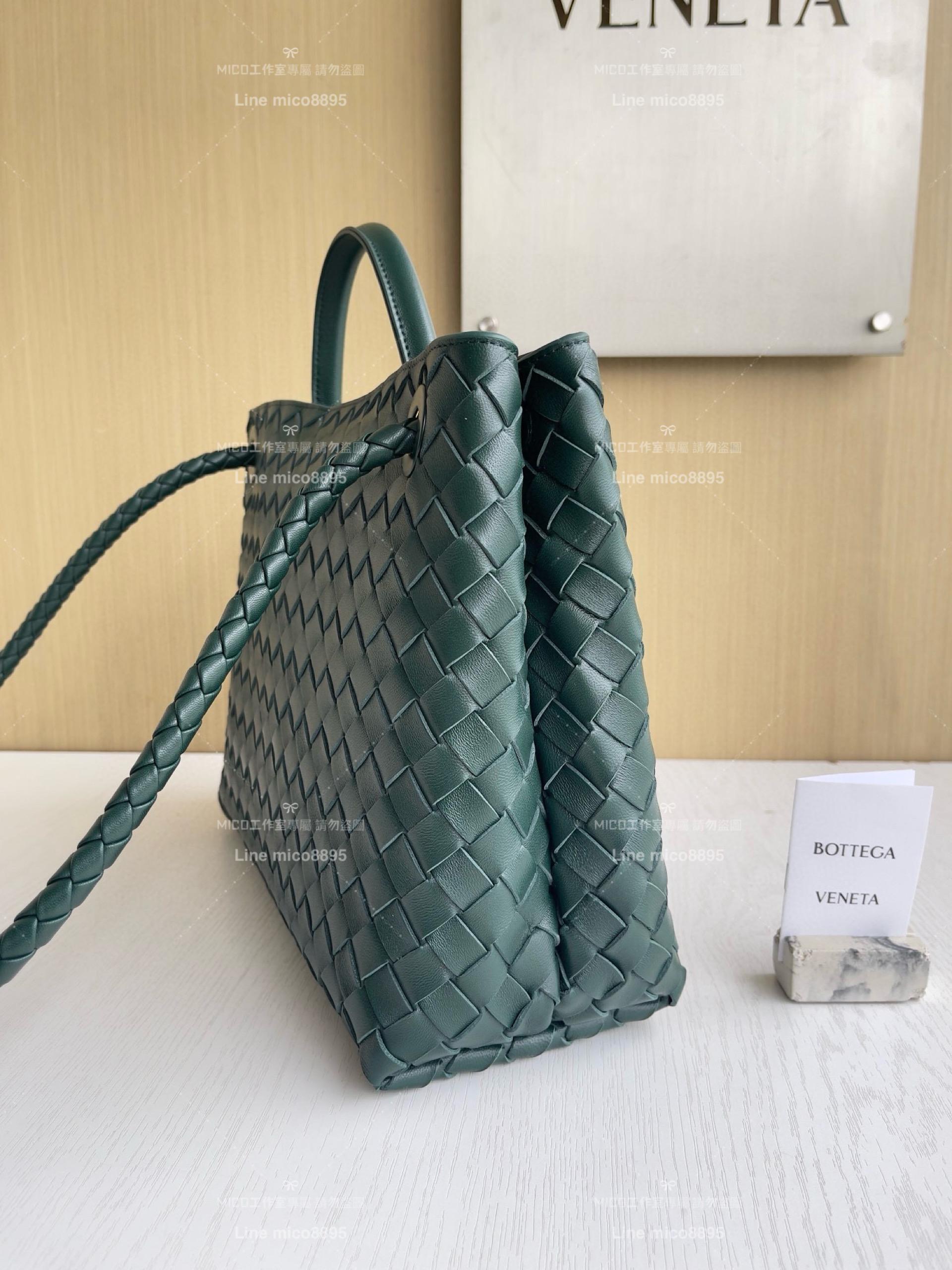 BOTTEGA VENETA BV 祖母綠 編織小羊皮中號Andiamo手提包/肩背包 老錢風穿搭 32.5cm