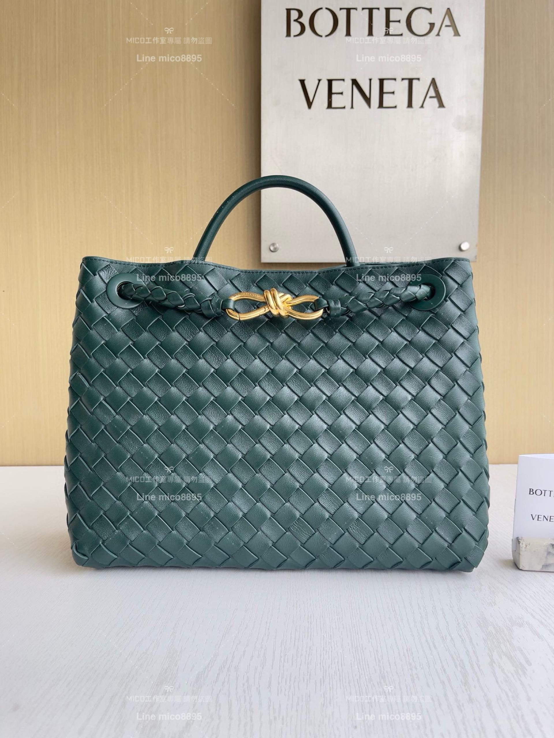 BOTTEGA VENETA BV 祖母綠 編織小羊皮中號Andiamo手提包/肩背包 老錢風穿搭 32.5cm