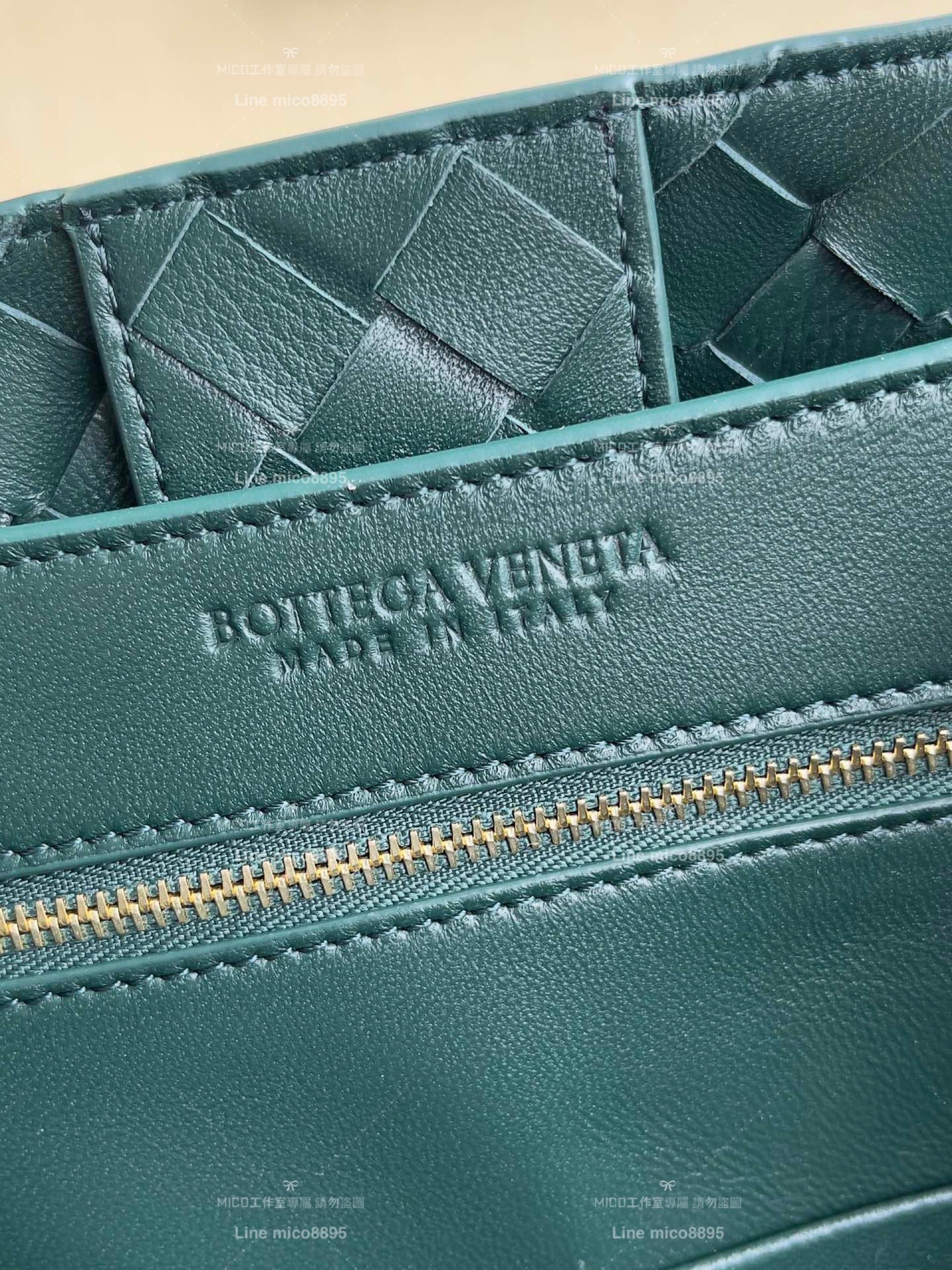 BOTTEGA VENETA BV 祖母綠 編織小羊皮中號Andiamo手提包/肩背包 老錢風穿搭 32.5cm