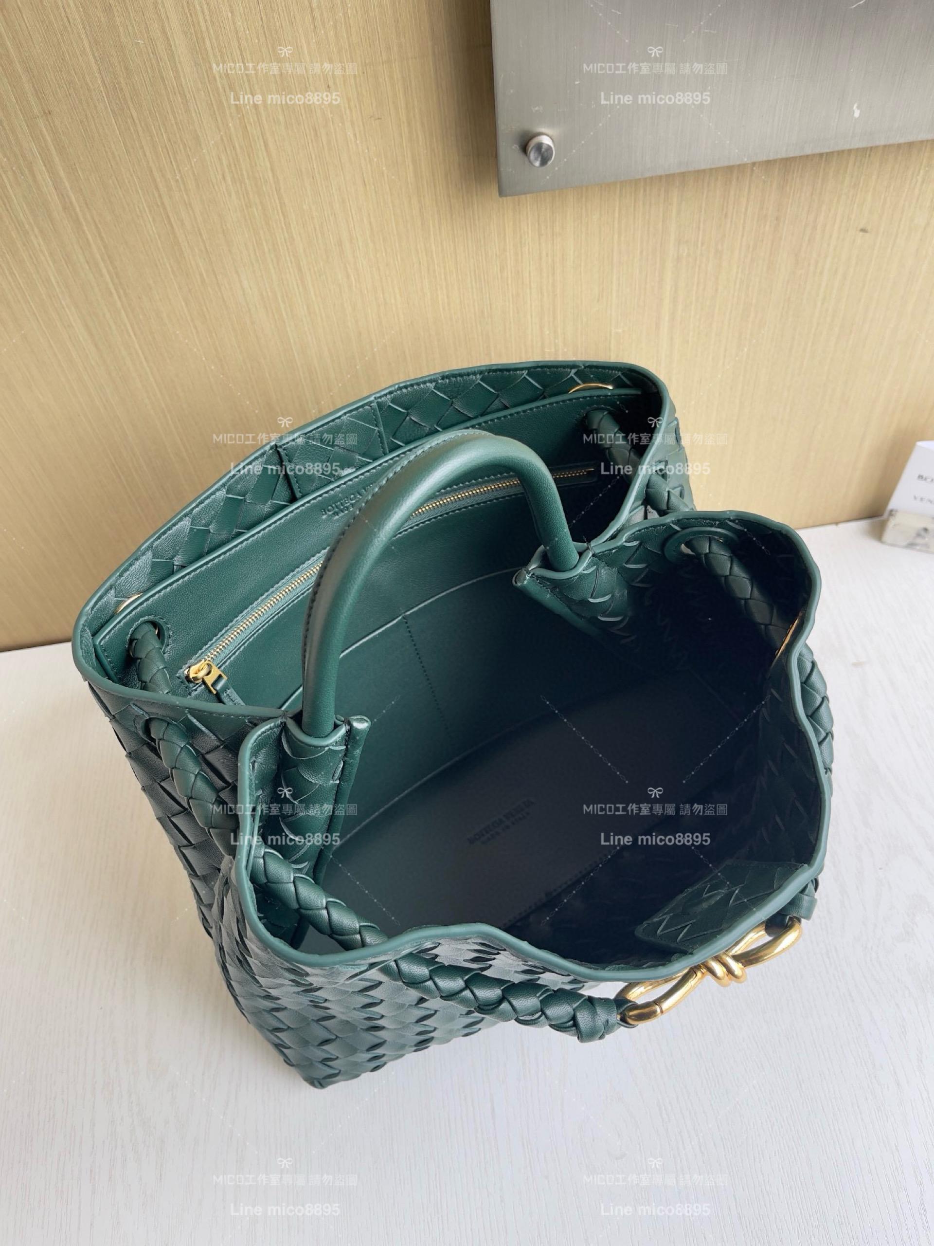 BOTTEGA VENETA BV 祖母綠 編織小羊皮中號Andiamo手提包/肩背包 老錢風穿搭 32.5cm