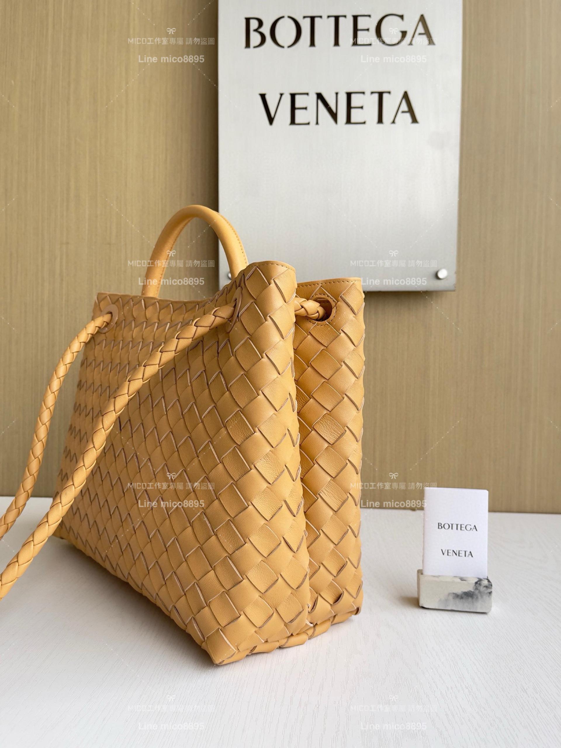 BOTTEGA VENETA BV 杏色編織小羊皮中號Andiamo手提包/肩背包 老錢風穿搭 32.5cm