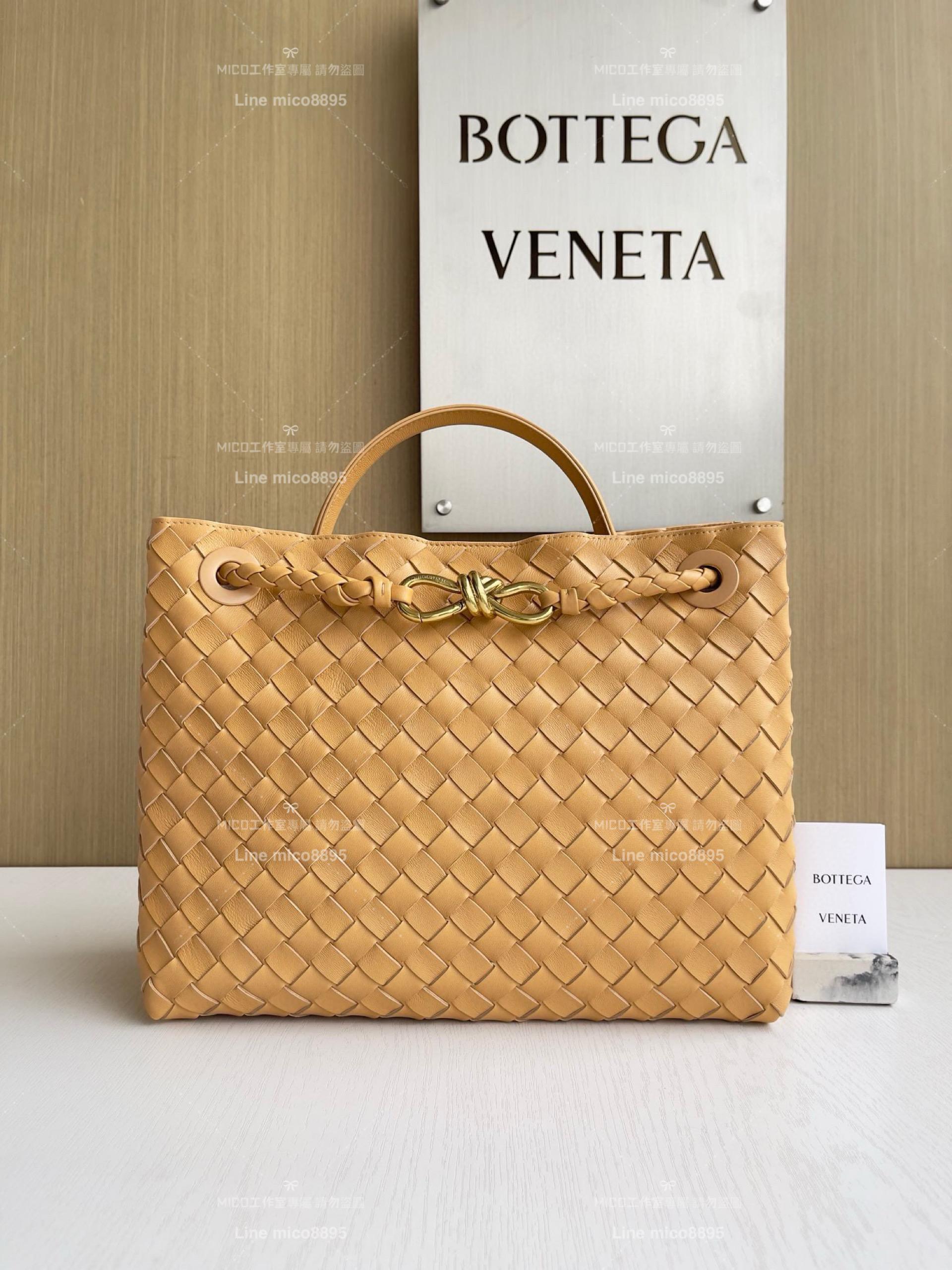 BOTTEGA VENETA BV 杏色編織小羊皮中號Andiamo手提包/肩背包 老錢風穿搭 32.5cm