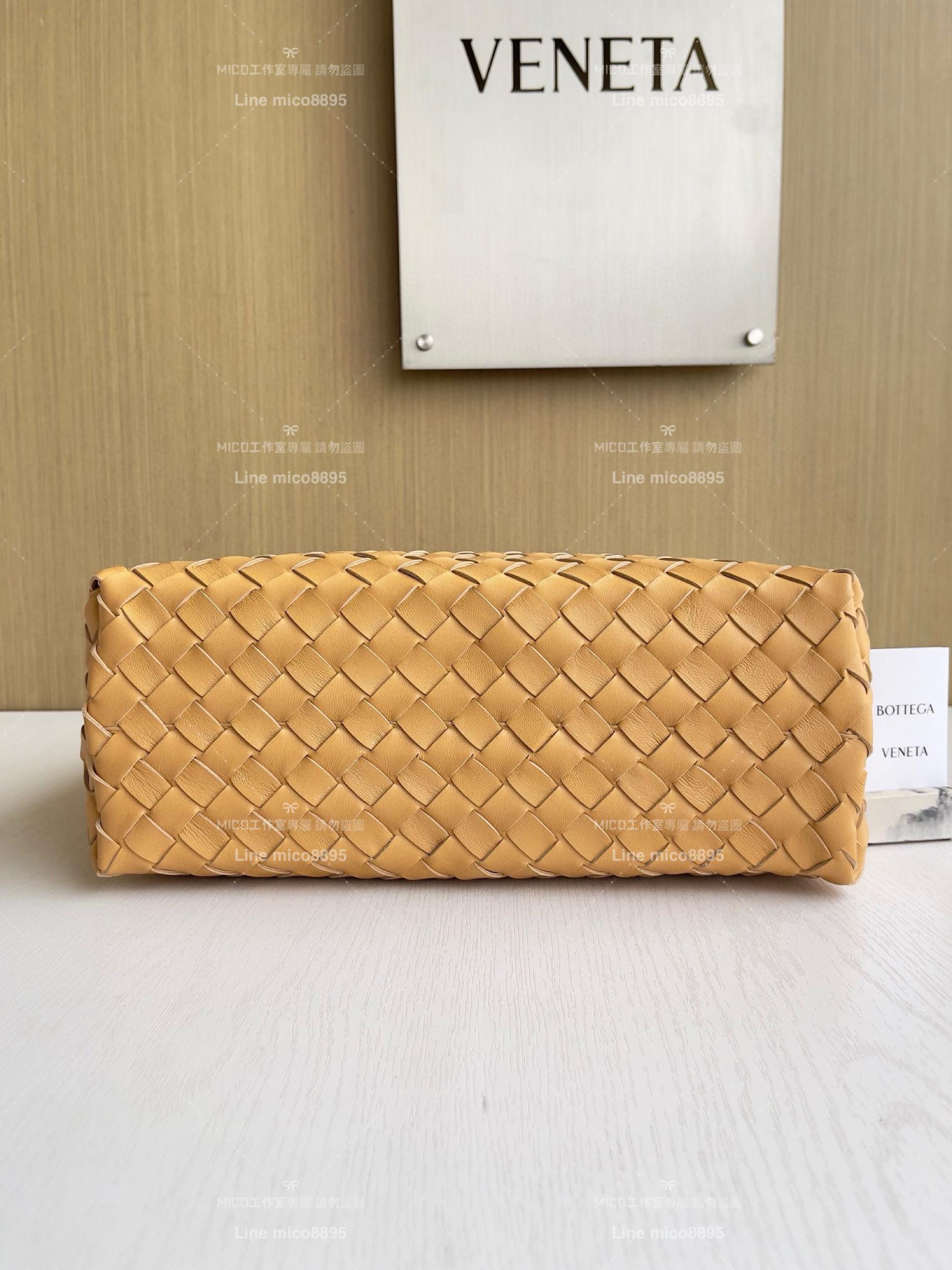 BOTTEGA VENETA BV 杏色編織小羊皮中號Andiamo手提包/肩背包 老錢風穿搭 32.5cm