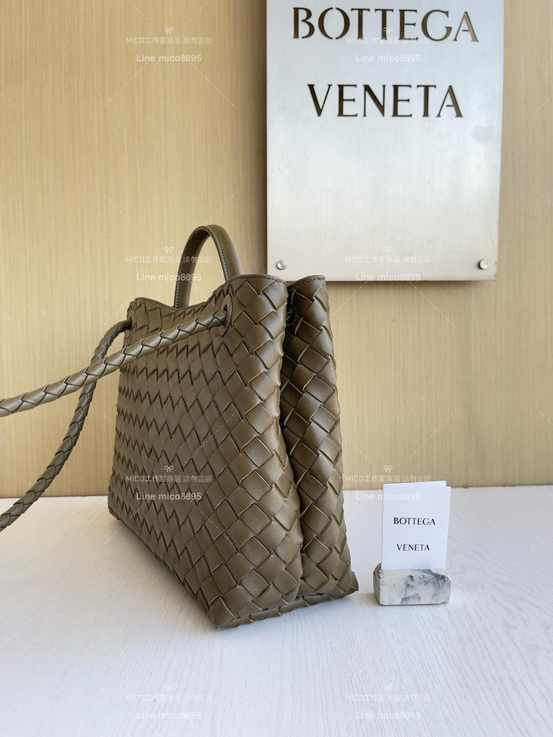 BOTTEGA VENETA BV 泥土棕編織小羊皮中號Andiamo手提包/肩背包 老錢風穿搭 32.5cm