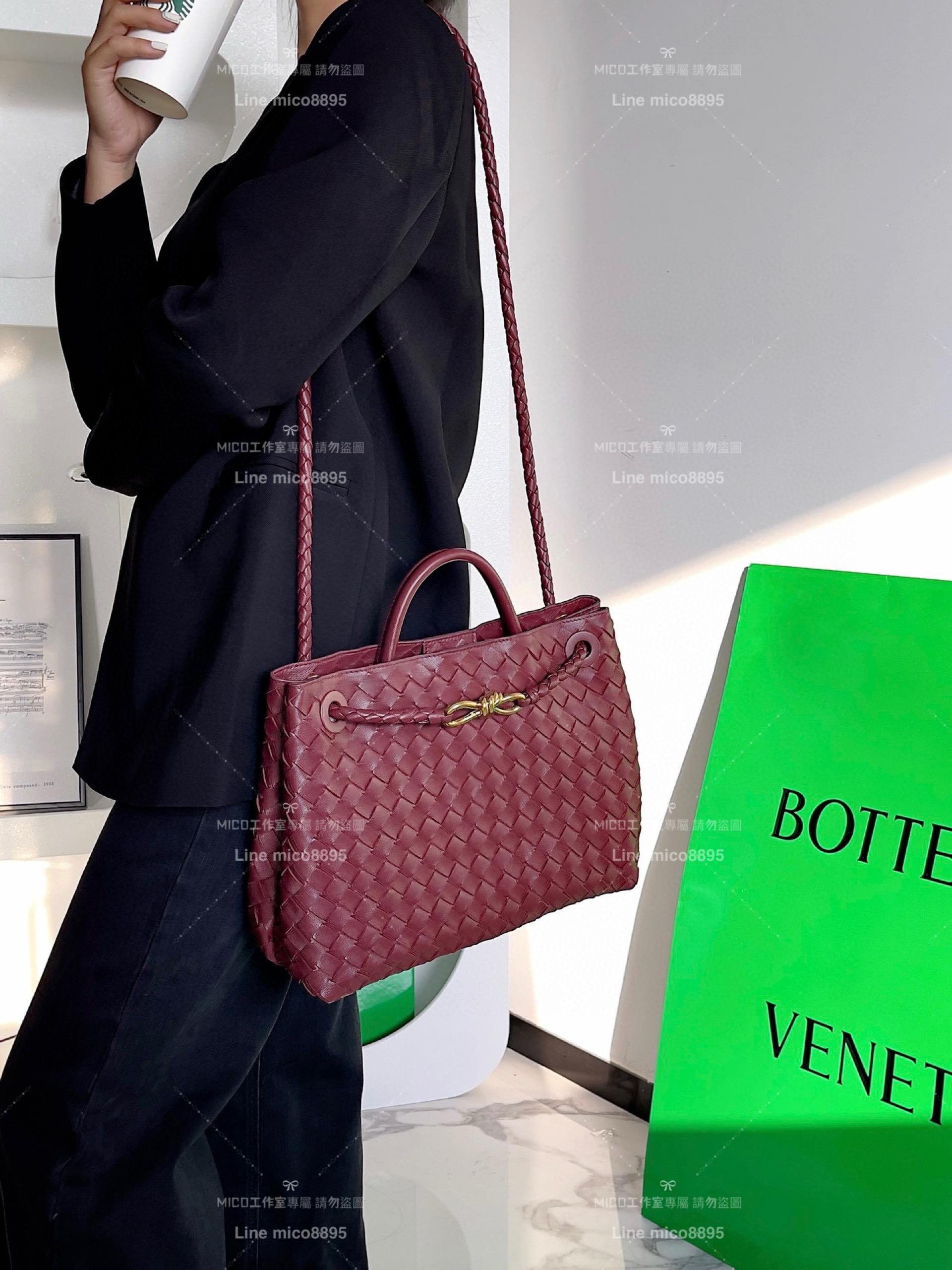 BOTTEGA VENETA BV 酒紅色 編織小羊皮中號Andiamo手提包/肩背包 老錢風穿搭 32.5cm