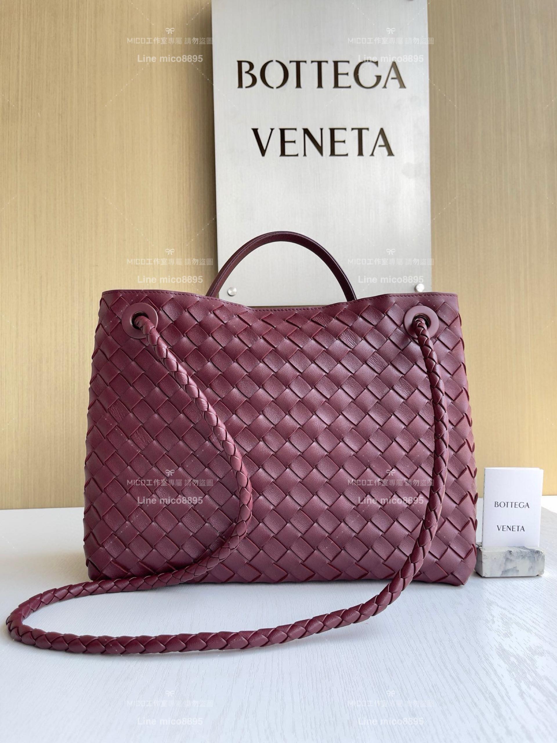 BOTTEGA VENETA BV 酒紅色 編織小羊皮中號Andiamo手提包/肩背包 老錢風穿搭 32.5cm