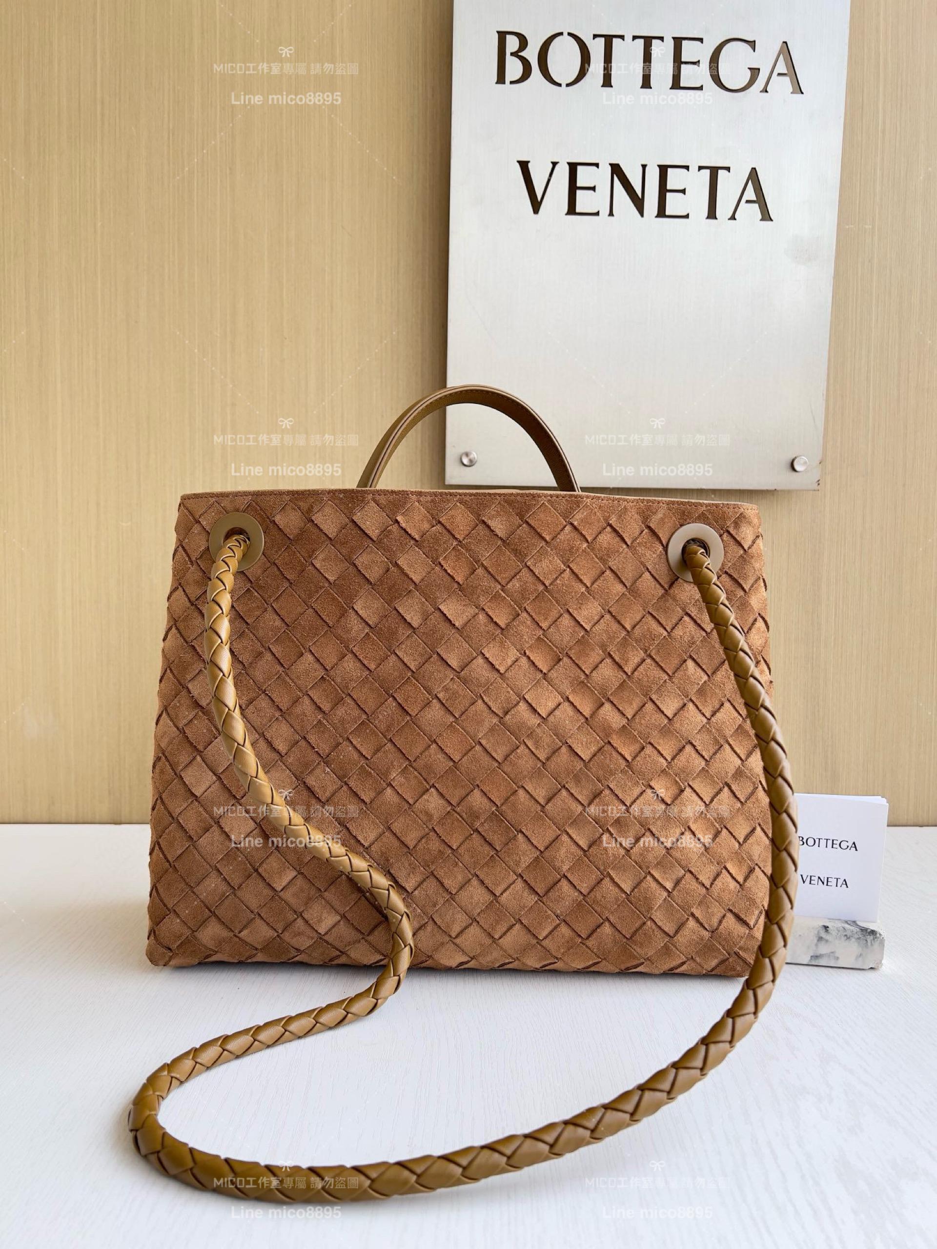 BOTTEGA VENETA BV 麂皮款 編織小羊皮中號Andiamo手提包/肩背包 老錢風穿搭 32.5cm