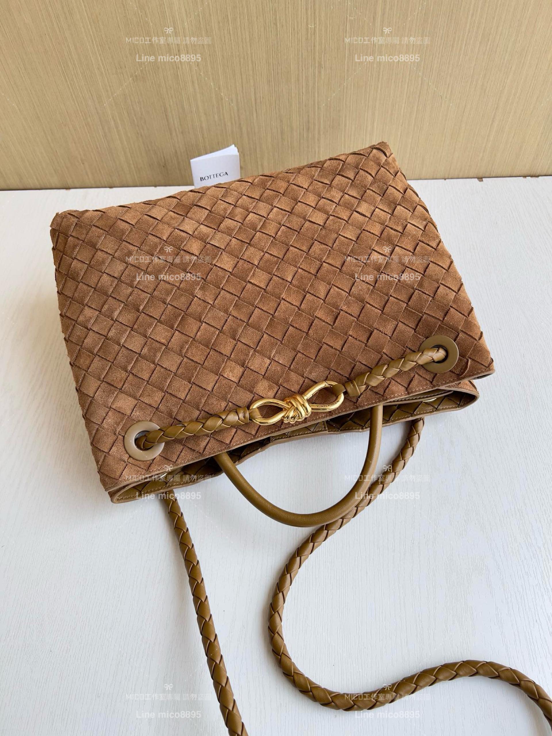 BOTTEGA VENETA BV 麂皮款 編織小羊皮中號Andiamo手提包/肩背包 老錢風穿搭 32.5cm