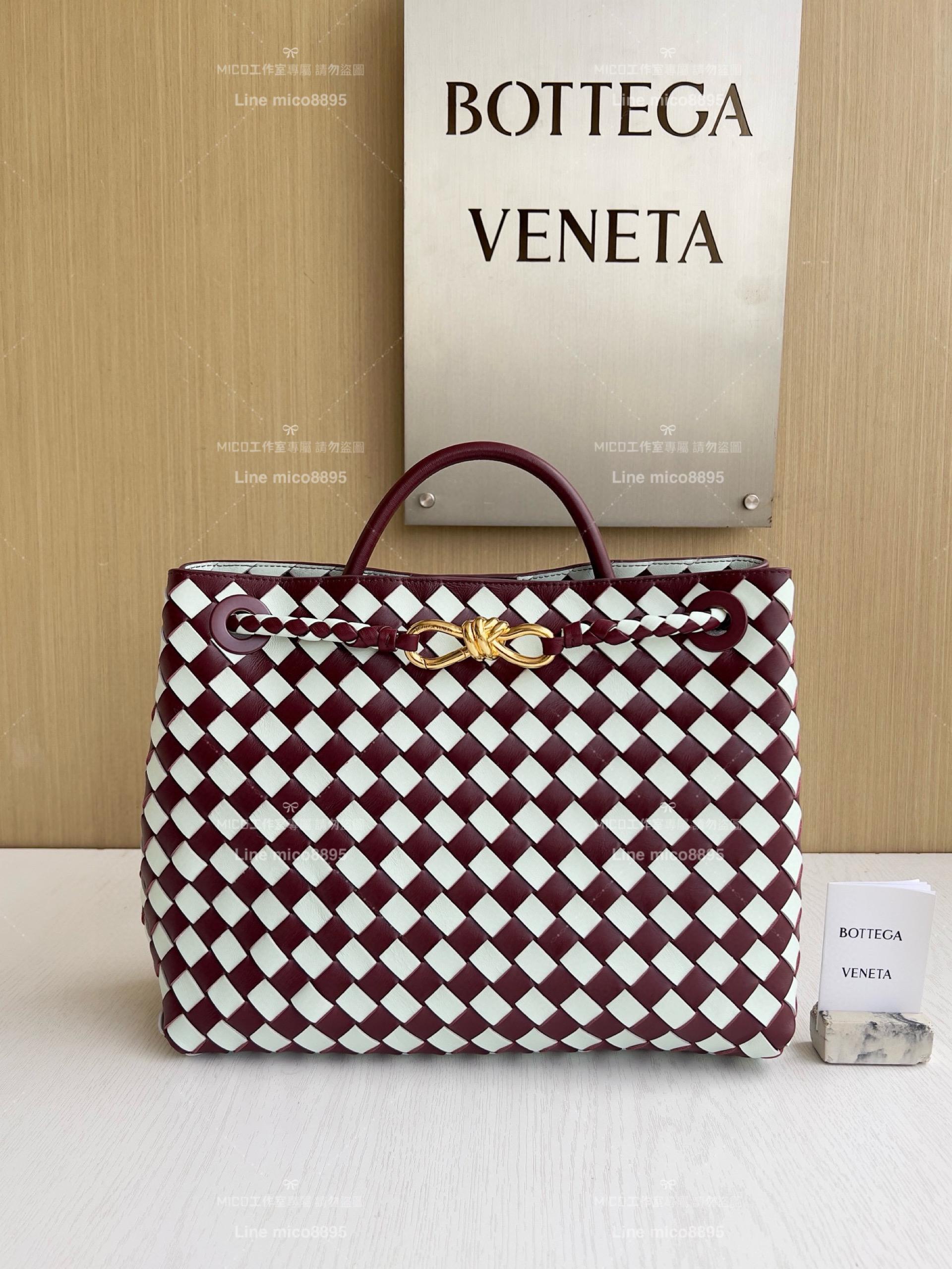 BOTTEGA VENETA BV 拼色編織小羊皮中號Andiamo手提包/肩背包 老錢風穿搭 32.5cm