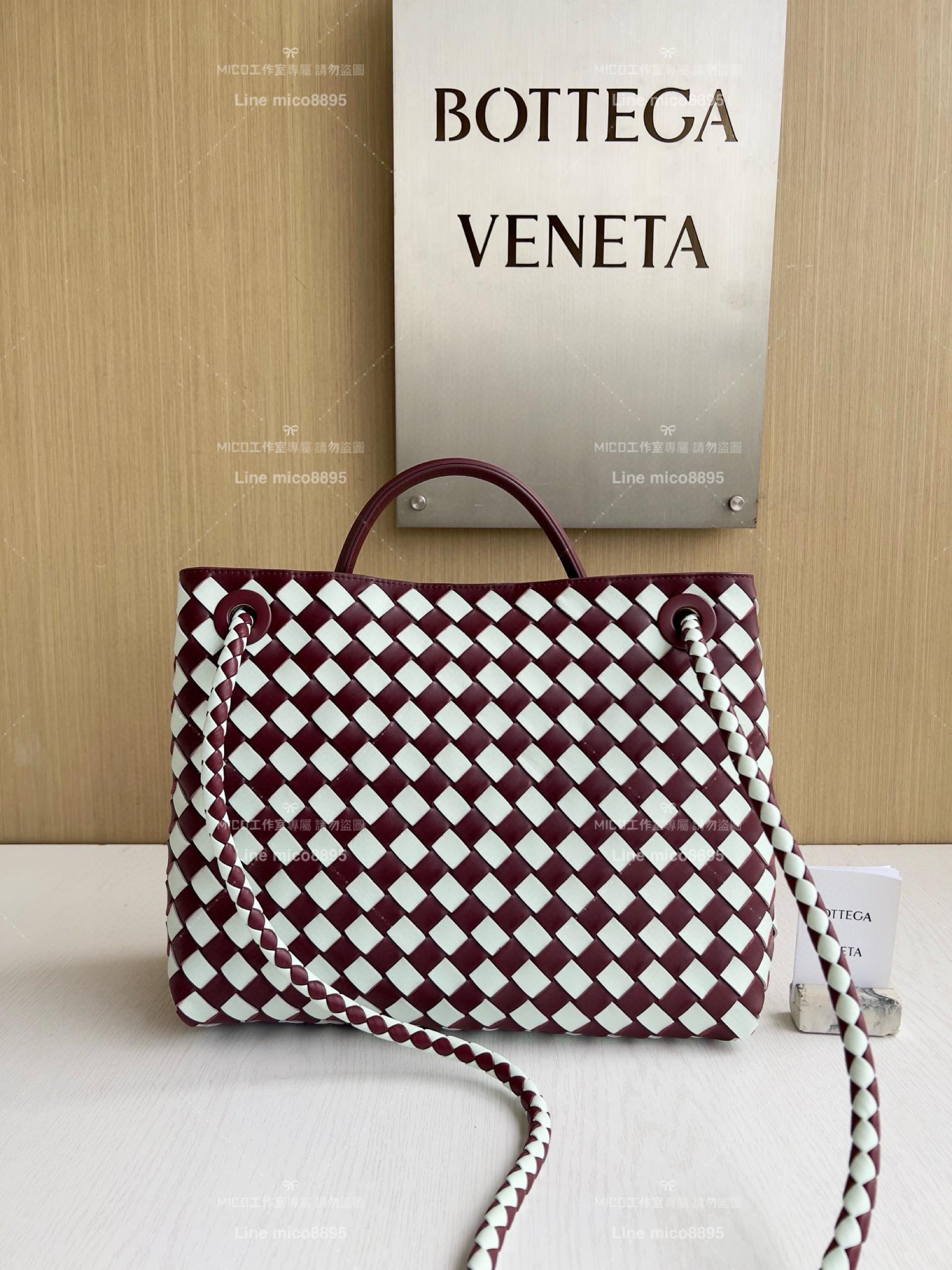 BOTTEGA VENETA BV 拼色編織小羊皮中號Andiamo手提包/肩背包 老錢風穿搭 32.5cm