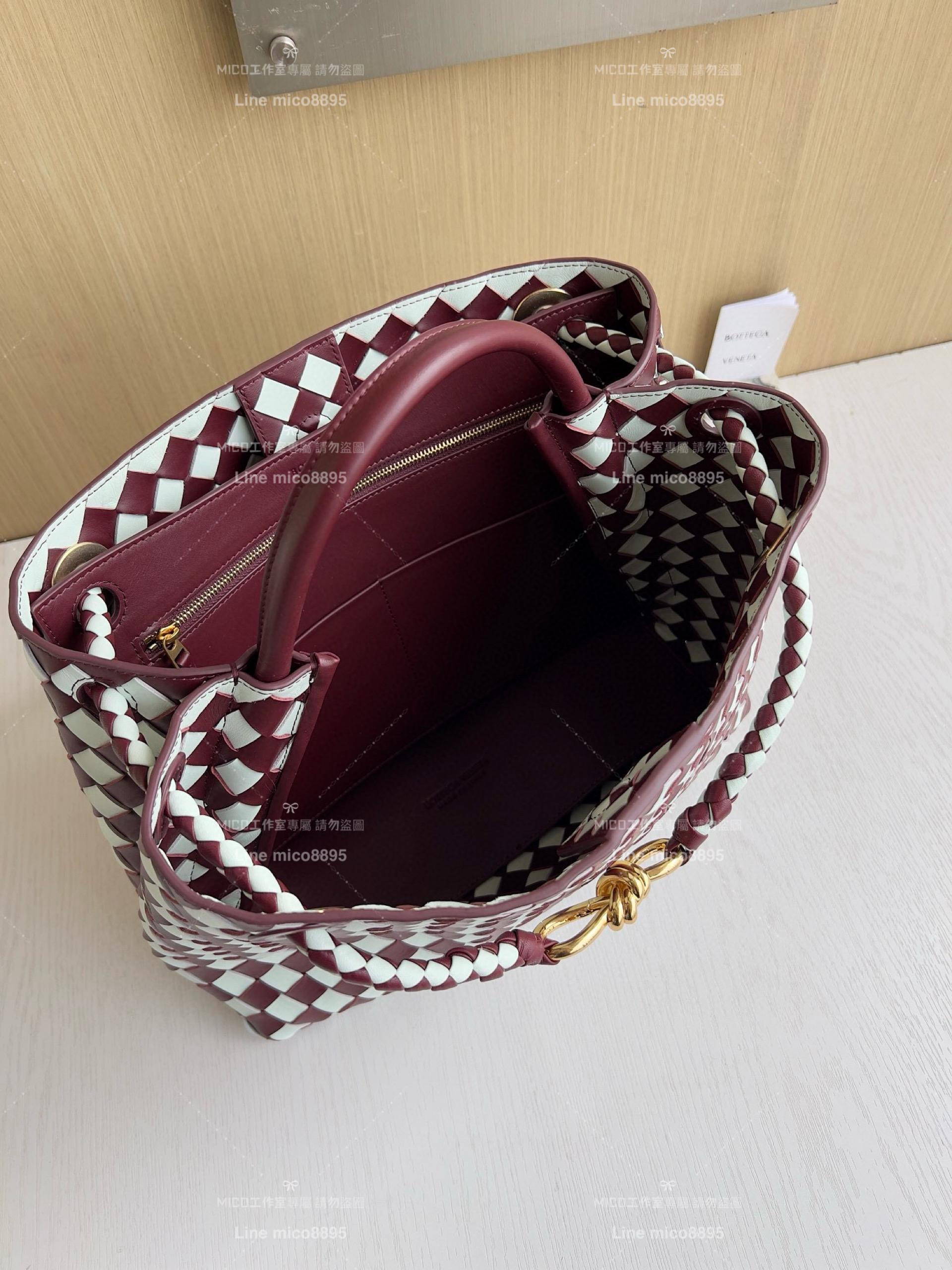 BOTTEGA VENETA BV 拼色編織小羊皮中號Andiamo手提包/肩背包 老錢風穿搭 32.5cm