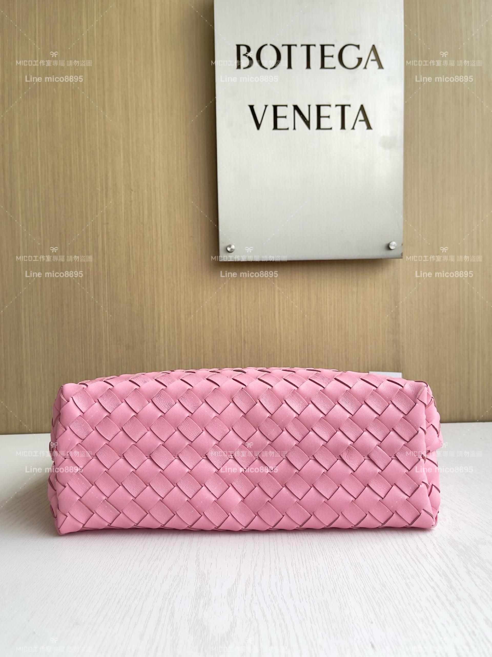 BOTTEGA VENETA BV 絲帶粉 編織小羊皮中號Andiamo手提包/肩背包 老錢風穿搭 32.5cm