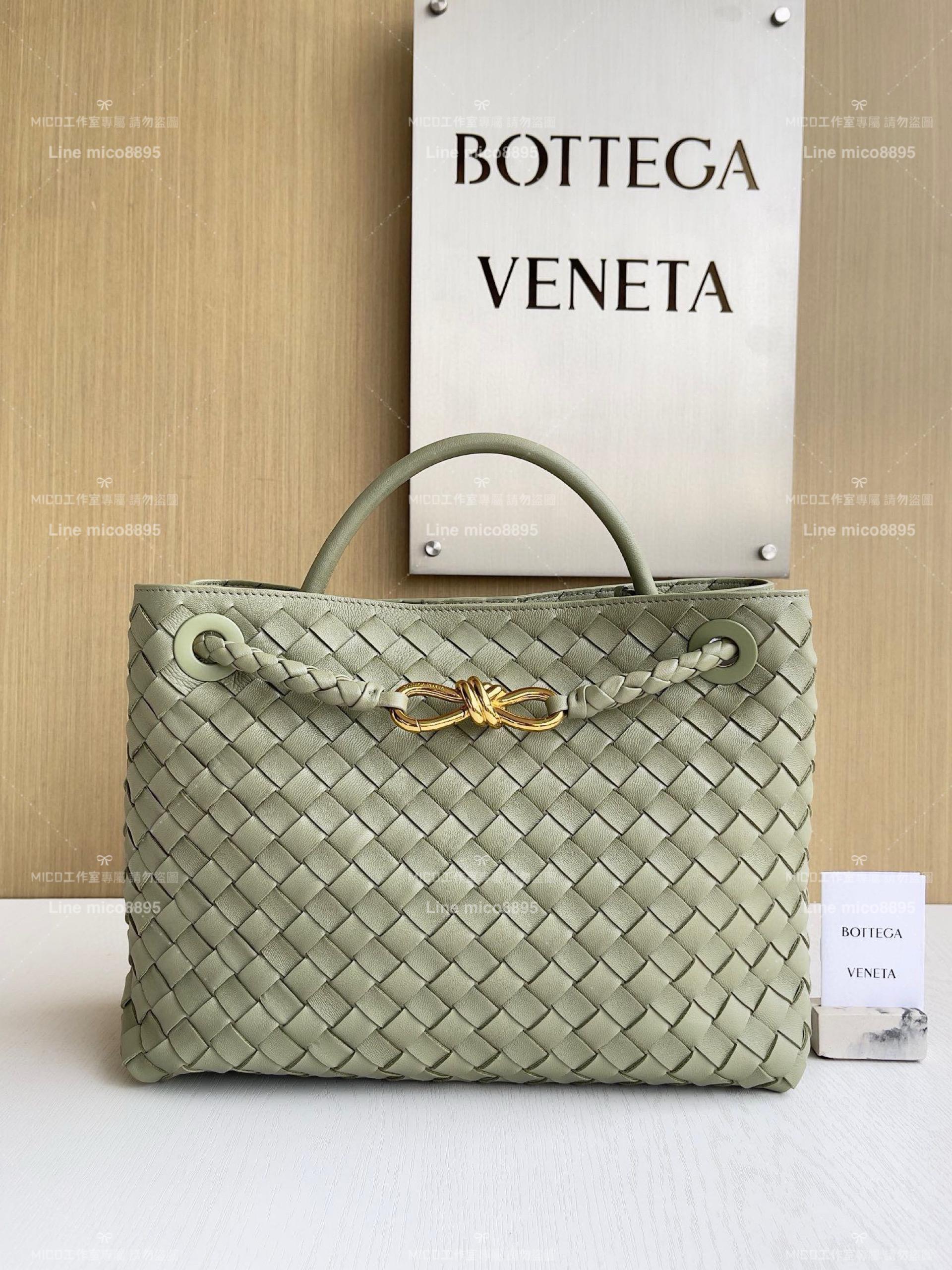 BOTTEGA VENETA BV 洞石綠 編織小羊皮中號Andiamo手提包/肩背包/托特包 老錢風穿搭 32.5cm