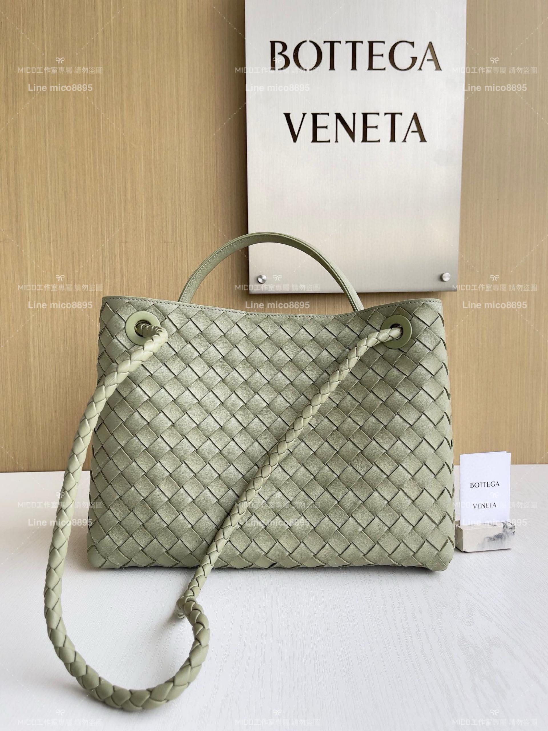 BOTTEGA VENETA BV 洞石綠 編織小羊皮中號Andiamo手提包/肩背包/托特包 老錢風穿搭 32.5cm