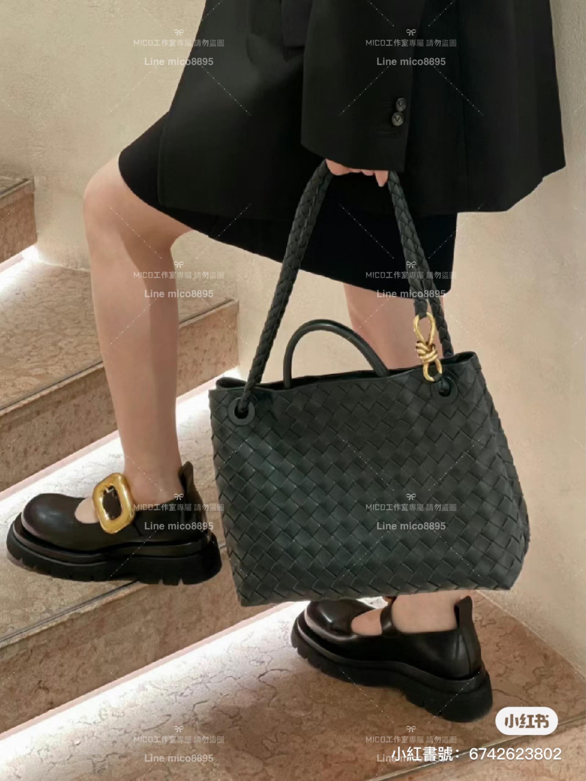 BOTTEGA VENETA BV 墨水綠 編織小羊皮中號Andiamo手提包/肩背包 老錢風穿搭 32.5cm