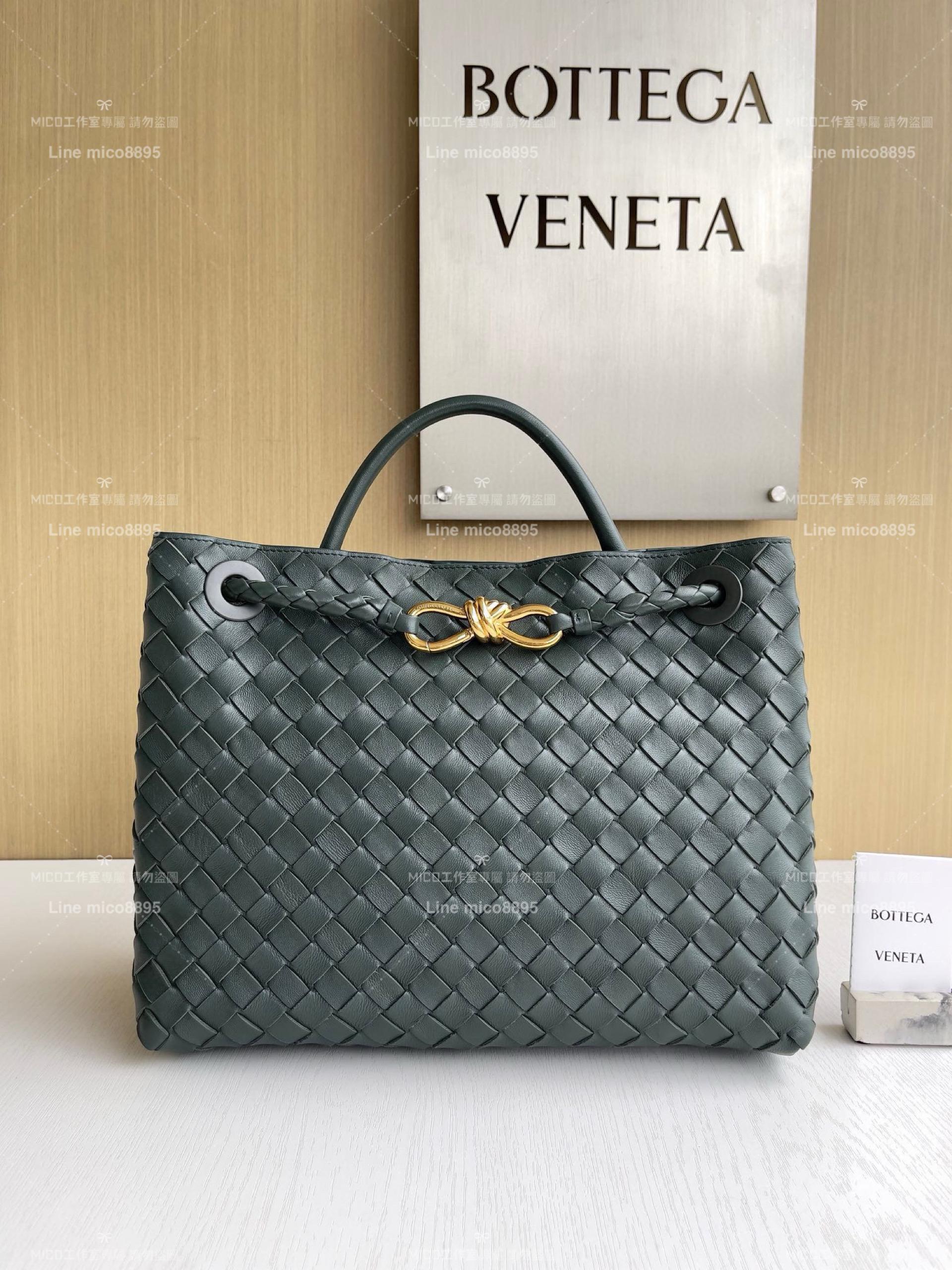 BOTTEGA VENETA BV 墨水綠 編織小羊皮中號Andiamo手提包/肩背包 老錢風穿搭 32.5cm