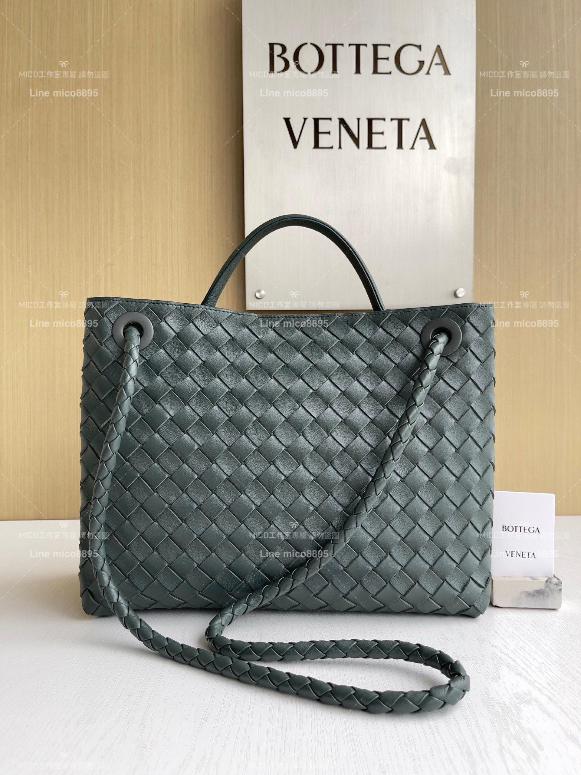 BOTTEGA VENETA BV 墨水綠 編織小羊皮中號Andiamo手提包/肩背包 老錢風穿搭 32.5cm