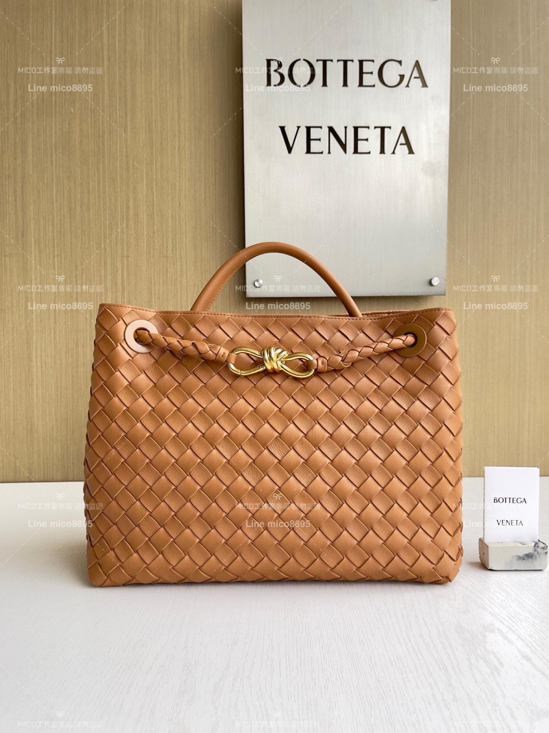 BOTTEGA VENETA BV 淺棕色 編織小羊皮中號Andiamo手提包/肩背包 老錢風穿搭 32.5cm