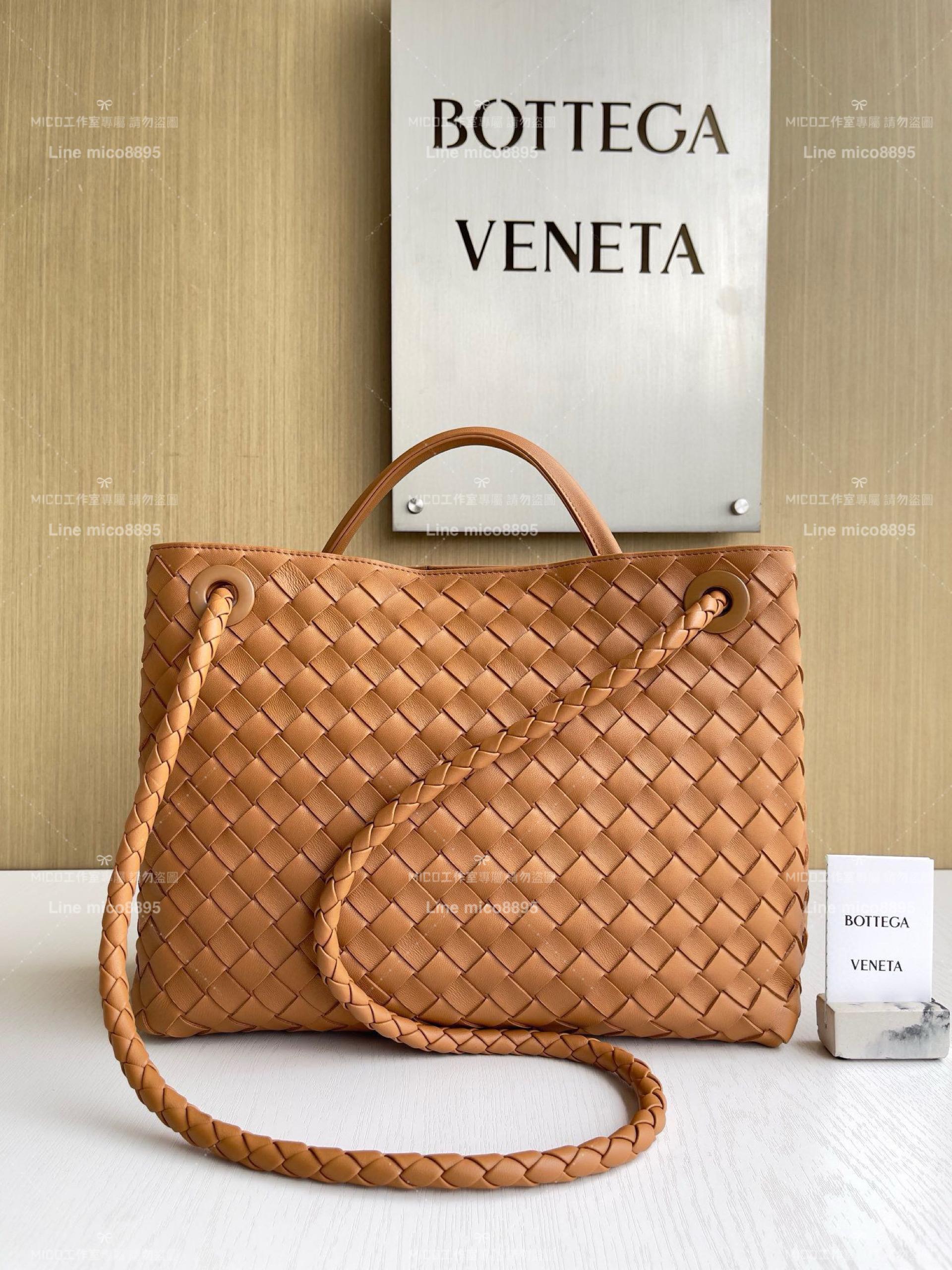 BOTTEGA VENETA BV 淺棕色 編織小羊皮中號Andiamo手提包/肩背包 老錢風穿搭 32.5cm