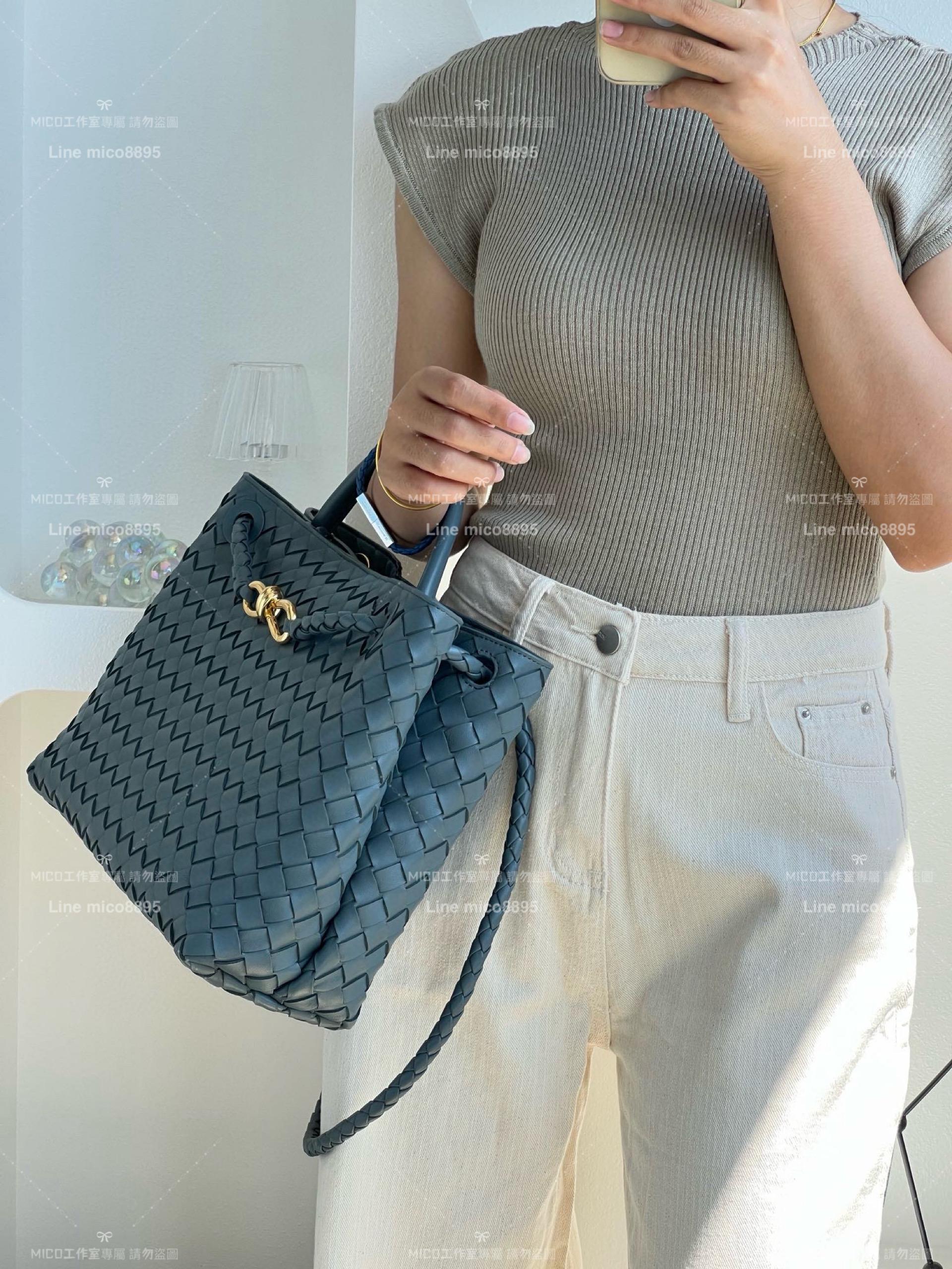 BOTTEGA VENETA BV 石板灰編織小羊皮中號Andiamo手提包/肩背包 老錢風穿搭 32.5cm