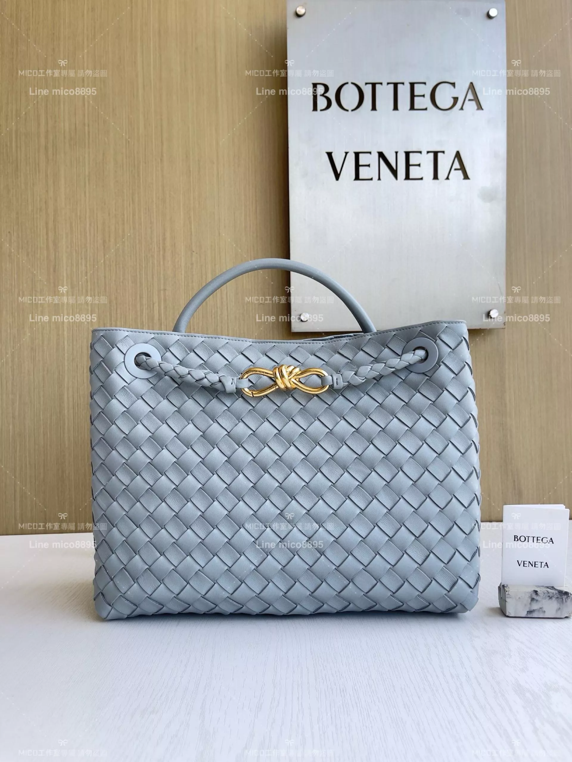 BOTTEGA VENETA BV 瑪瑙灰 編織小羊皮中號Andiamo手提包/肩背包/托特包 老錢風穿搭 32.5cm