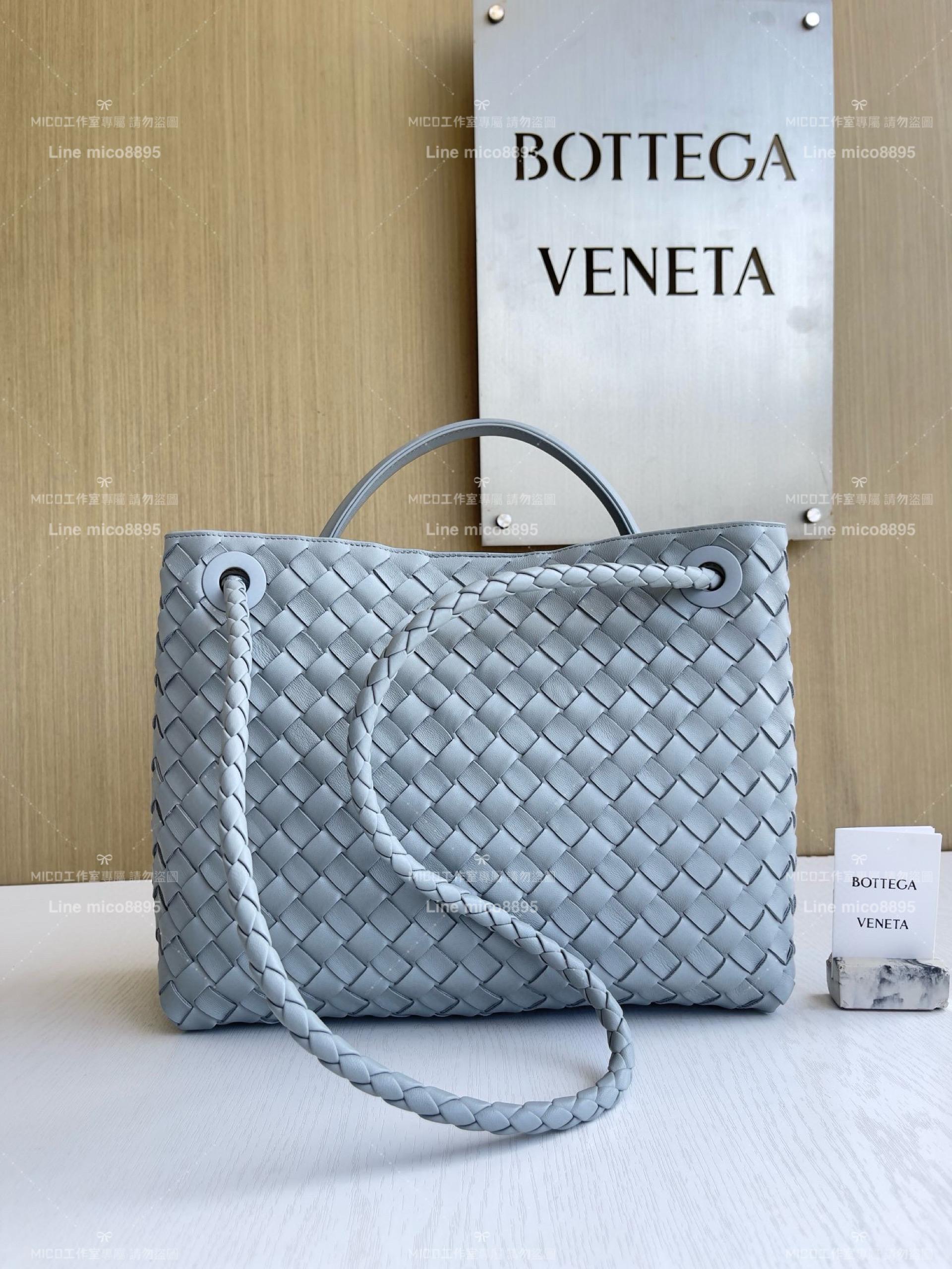 BOTTEGA VENETA BV 瑪瑙灰 編織小羊皮中號Andiamo手提包/肩背包/托特包 老錢風穿搭 32.5cm