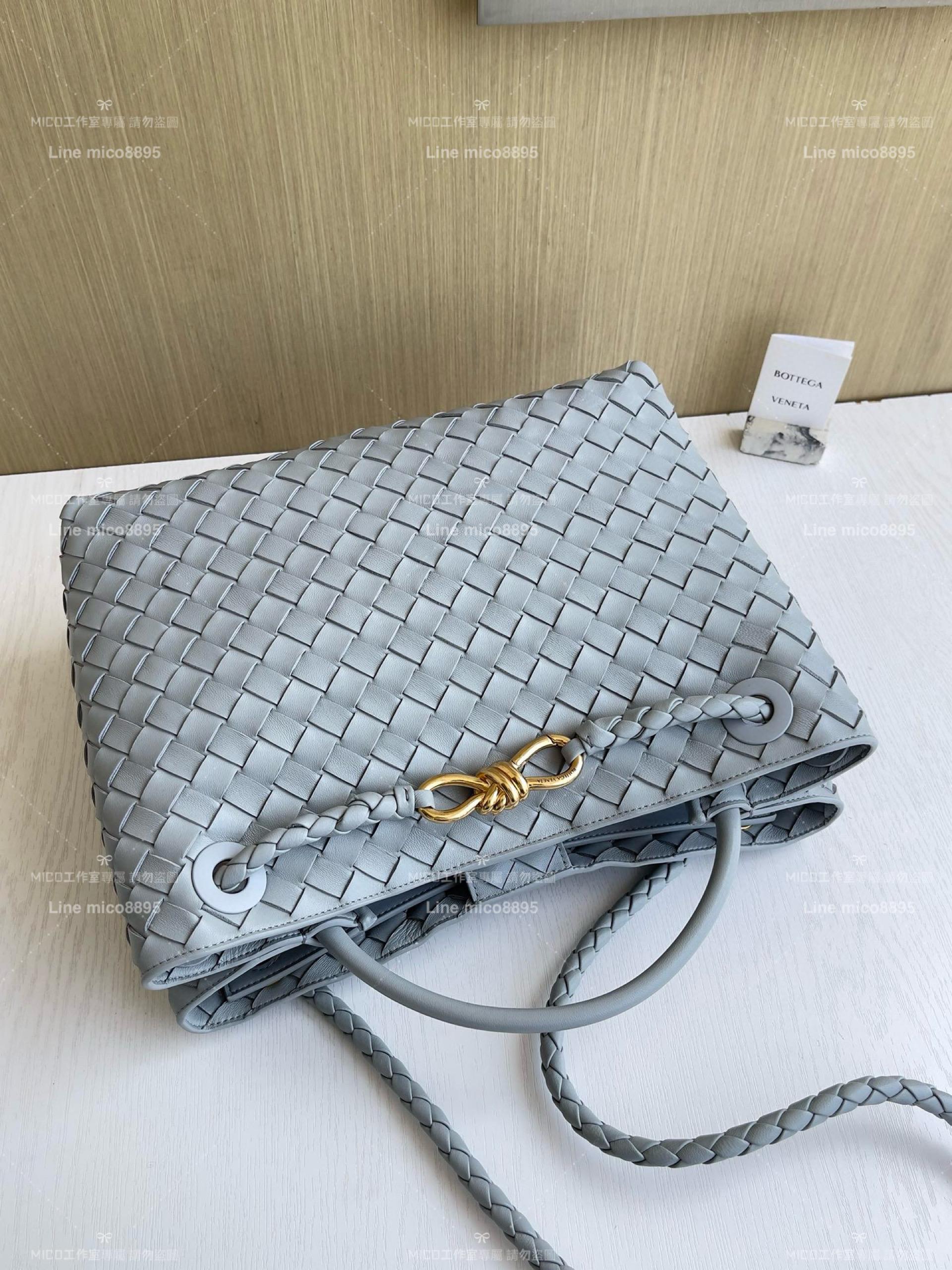 BOTTEGA VENETA BV 瑪瑙灰 編織小羊皮中號Andiamo手提包/肩背包/托特包 老錢風穿搭 32.5cm