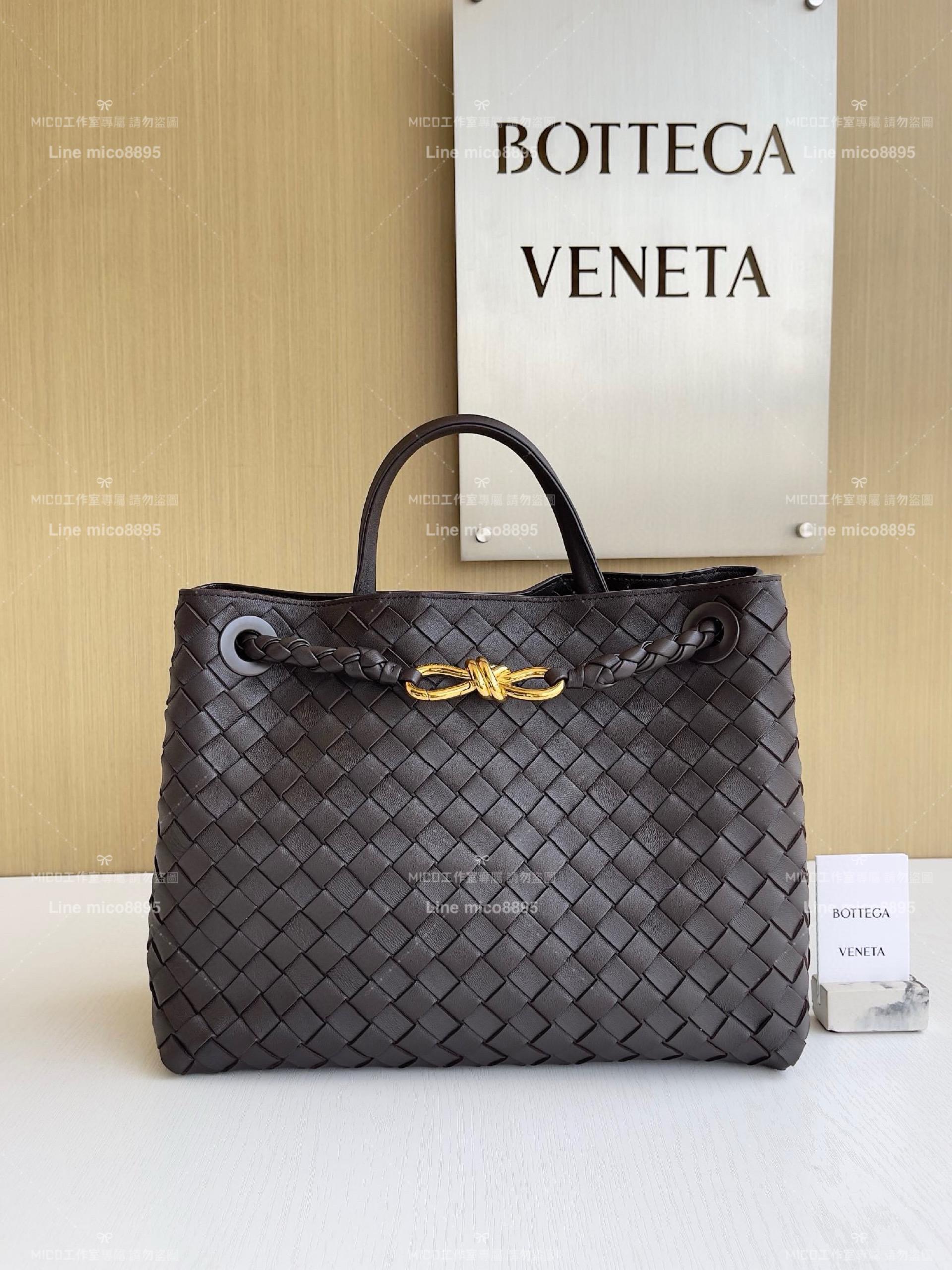 BOTTEGA VENETA BV 巧克力棕 編織小羊皮中號Andiamo手提包/肩背包 老錢風穿搭 32.5cm