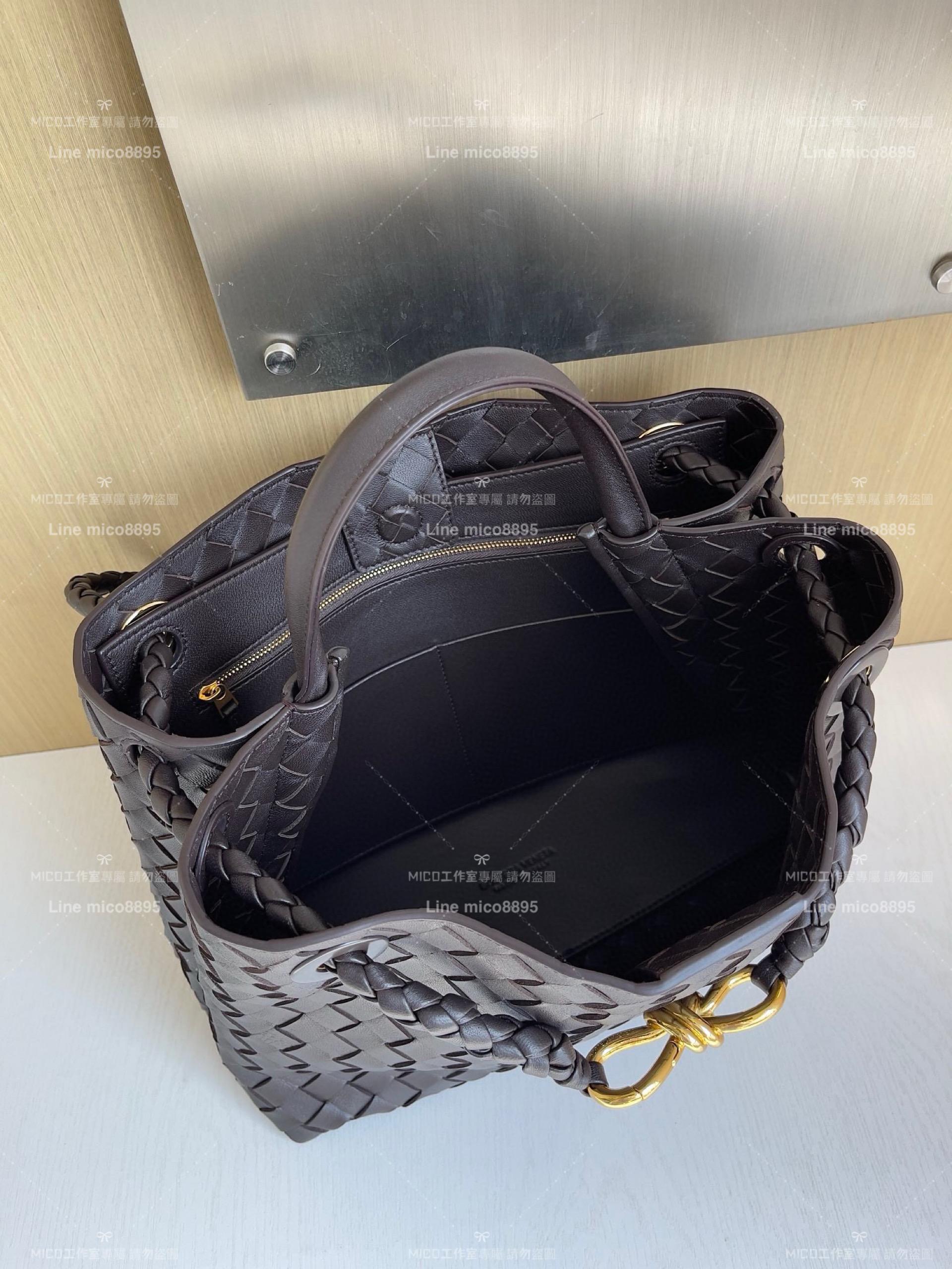 BOTTEGA VENETA BV 巧克力棕 編織小羊皮中號Andiamo手提包/肩背包 老錢風穿搭 32.5cm