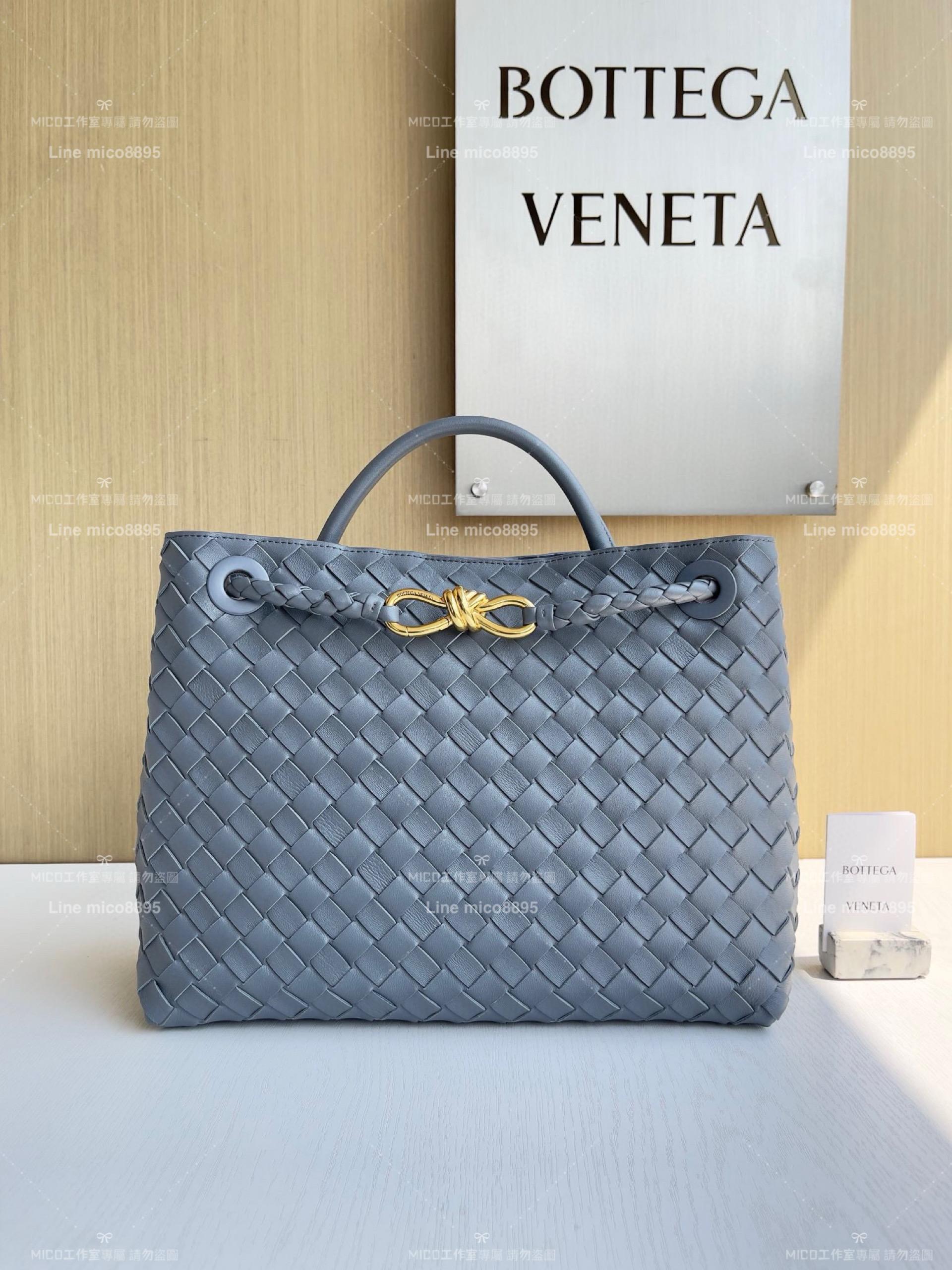 BOTTEGA VENETA BV 閃電灰編織小羊皮中號Andiamo手提包/肩背包 老錢風穿搭 32.5cm