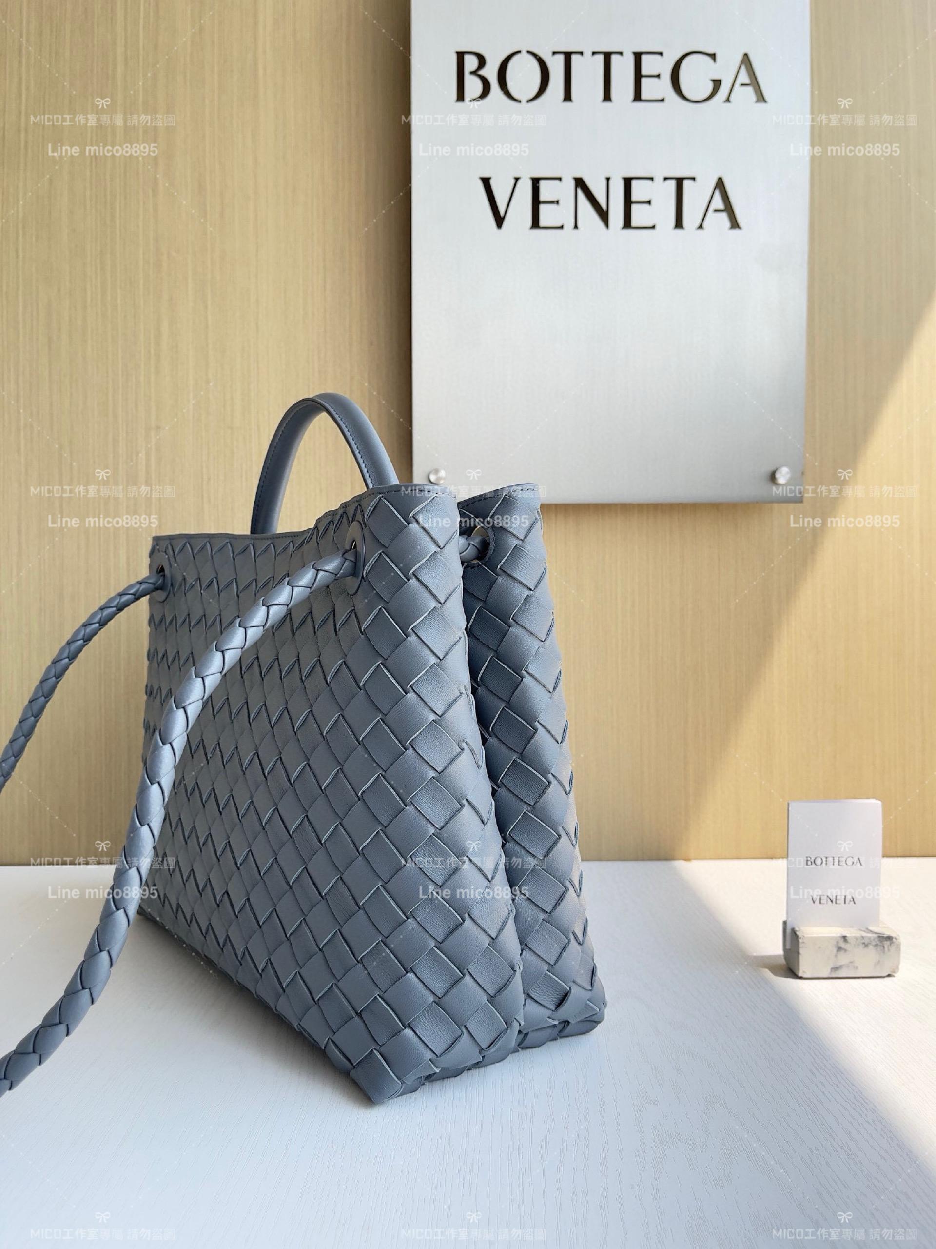 BOTTEGA VENETA BV 閃電灰編織小羊皮中號Andiamo手提包/肩背包 老錢風穿搭 32.5cm