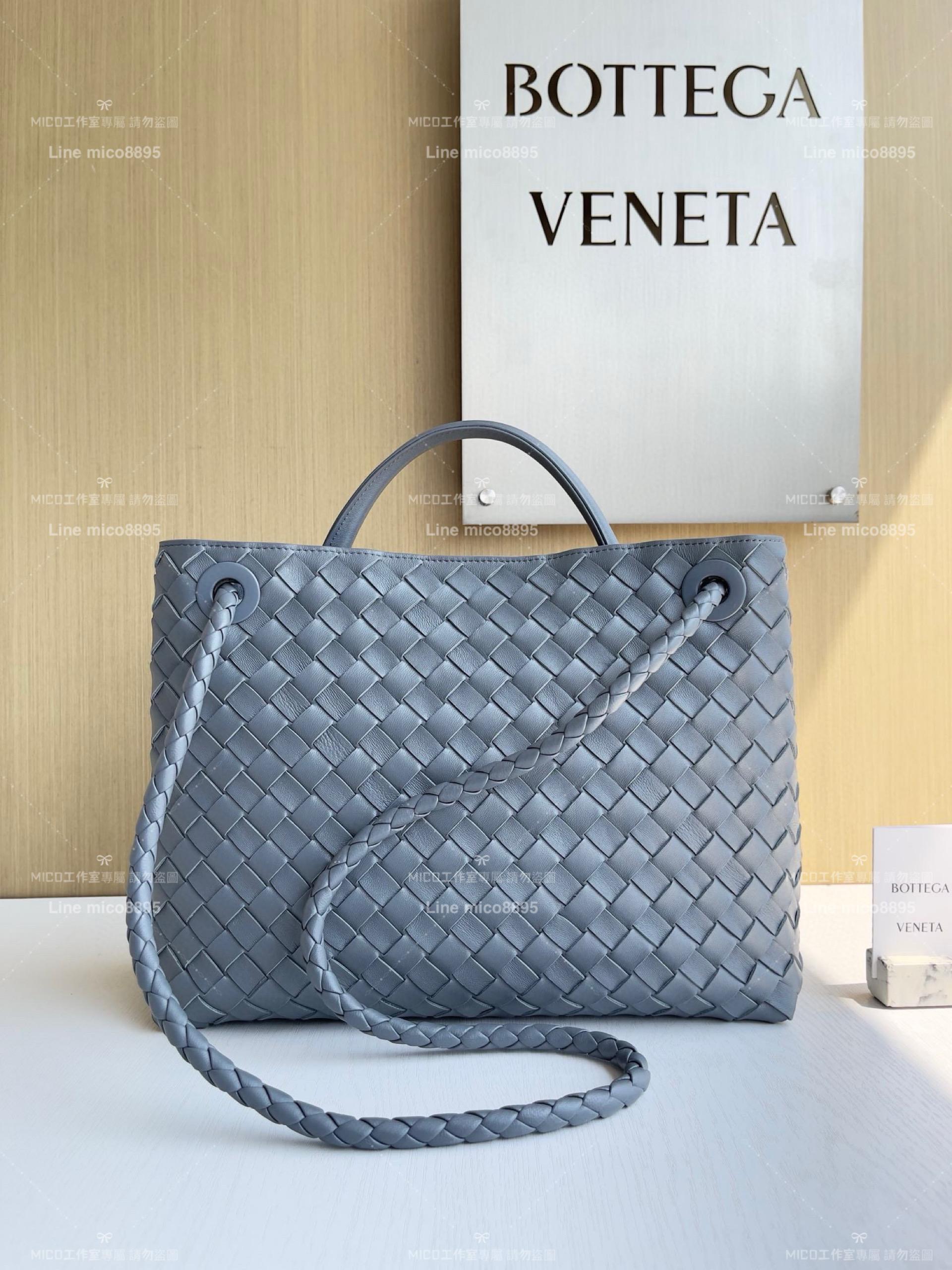 BOTTEGA VENETA BV 閃電灰編織小羊皮中號Andiamo手提包/肩背包 老錢風穿搭 32.5cm