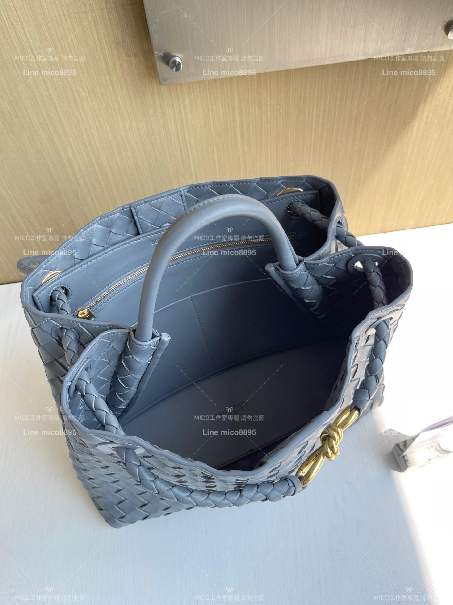 BOTTEGA VENETA BV 閃電灰編織小羊皮中號Andiamo手提包/肩背包 老錢風穿搭 32.5cm